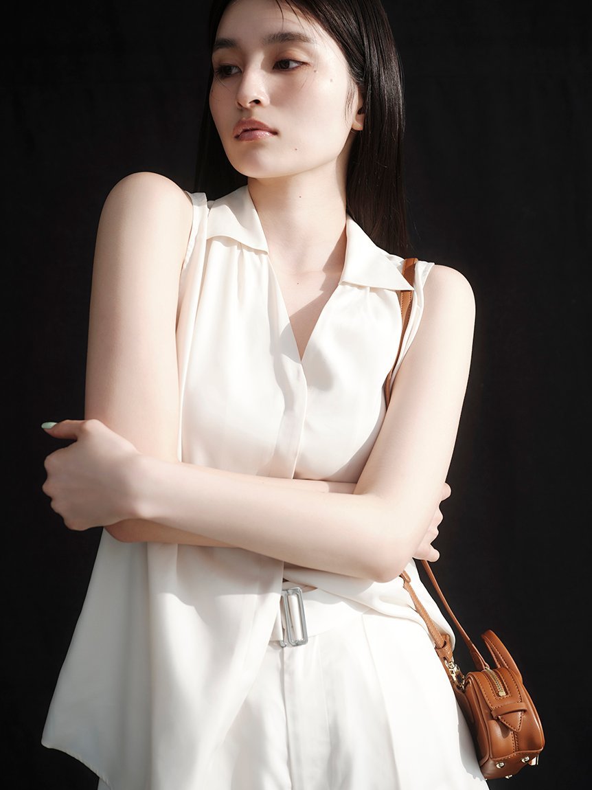 FRAY I.D｜ウォッシャブルクールサテンノースリブラウス