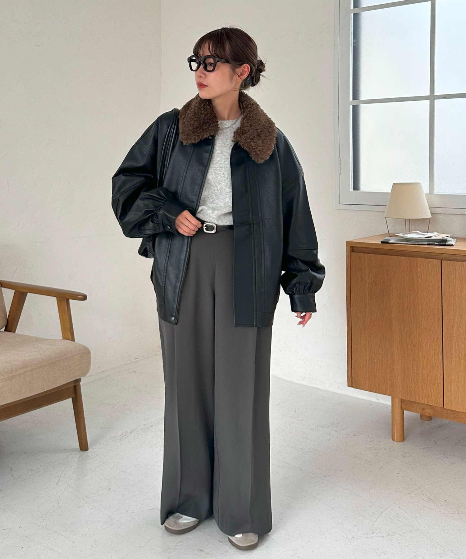 Discoat｜【衿取り外し可能/ユニセックス】ボア衿付きフェイクレザー