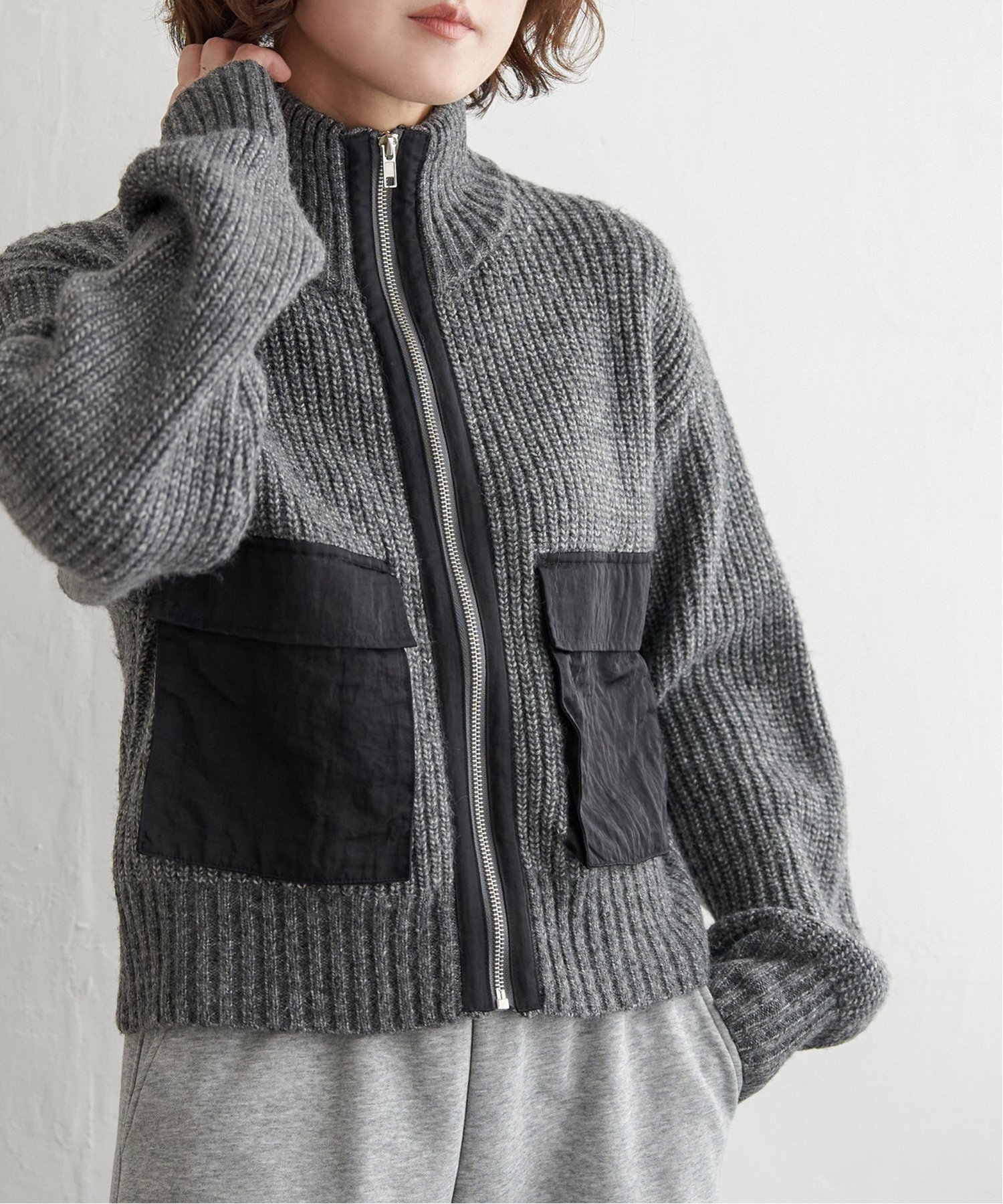 notch.｜異素材使いZIPニットブルゾン | Rakuten Fashion(楽天