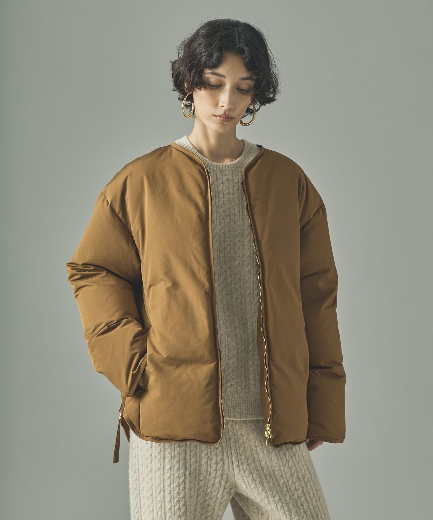 Curensology｜サイドジップノーカラーダウンジャケット | Rakuten