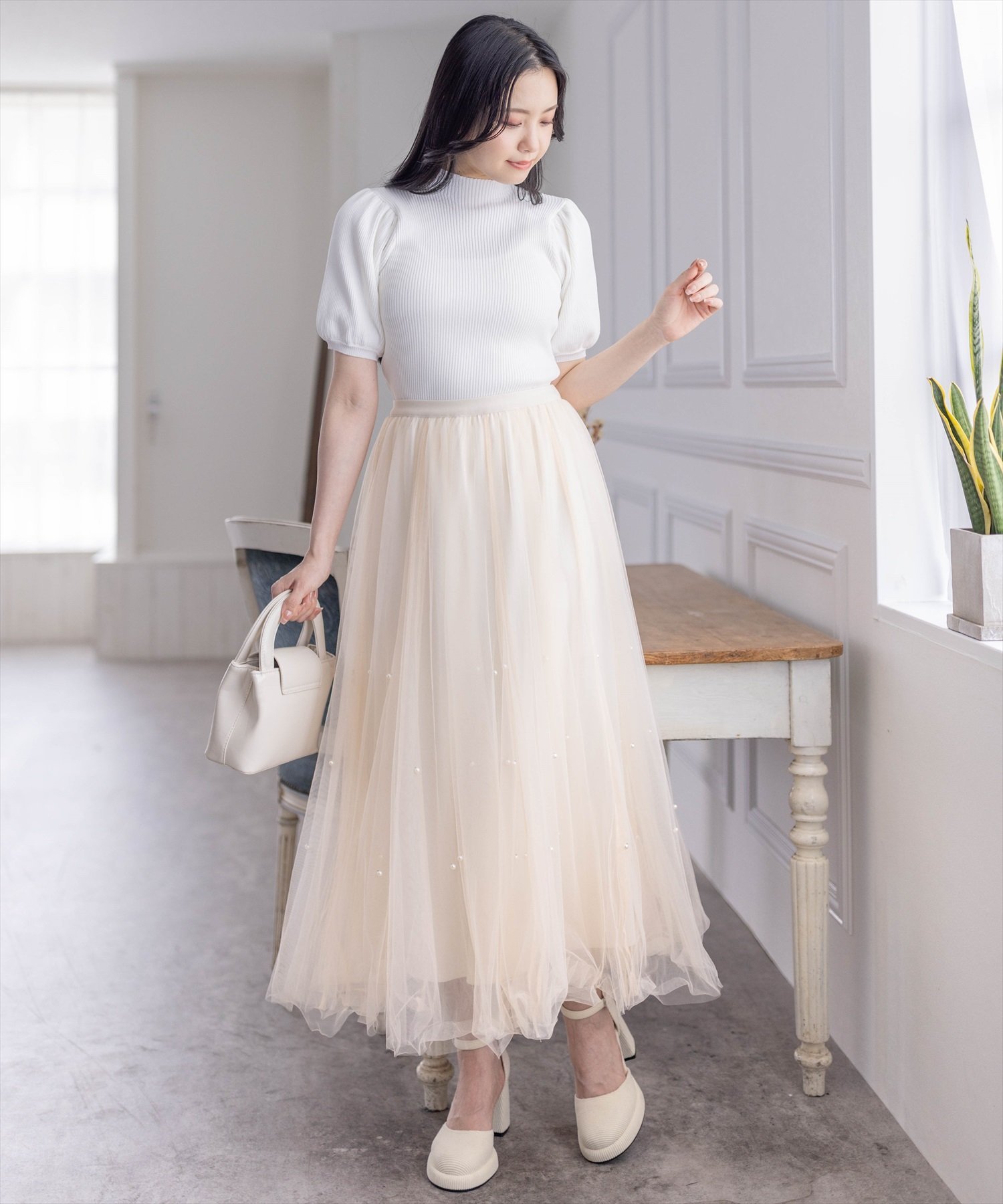 clear｜パール付きチュールロングスカート | Rakuten Fashion(楽天