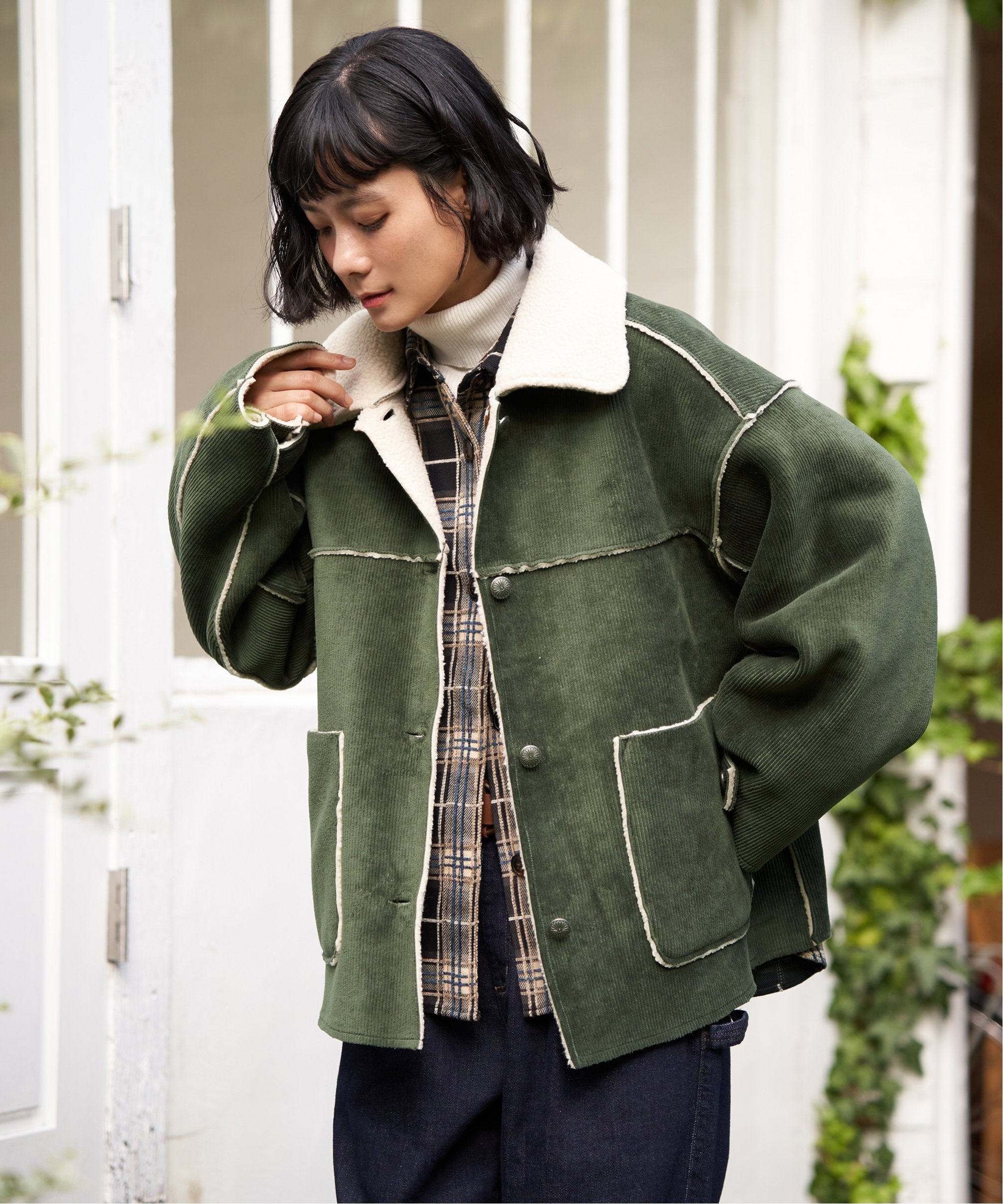 LBC｜ボアコーデュロイリバーシブル襟付きジャケット | Rakuten