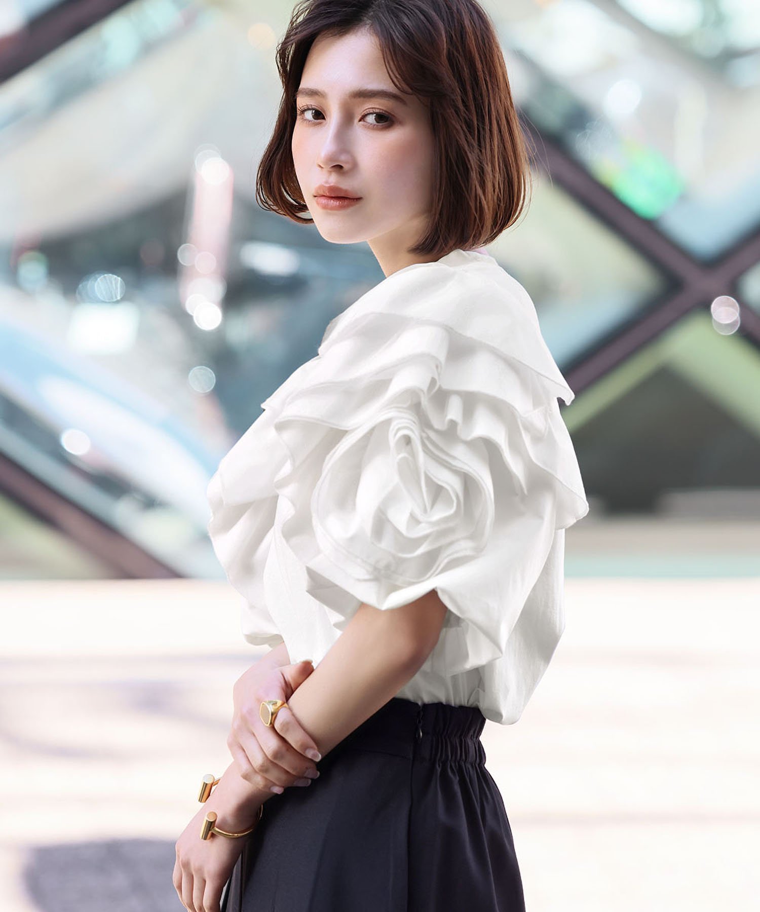 GIRL｜バルーンスリーブフリルモチーフカットソー | Rakuten Fashion