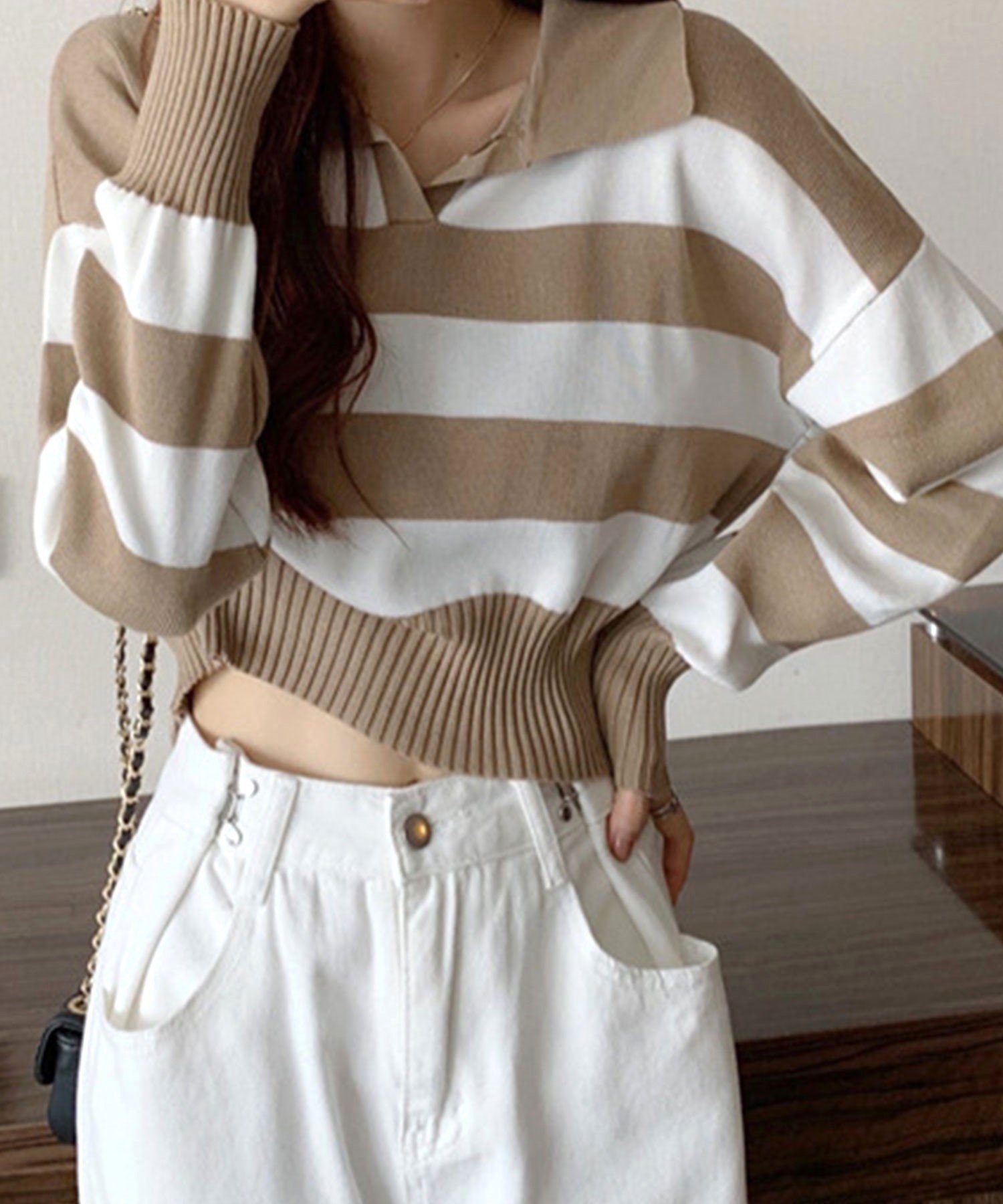 Amulet｜【Dewlily】ボーダーポロニットトップス | Rakuten Fashion