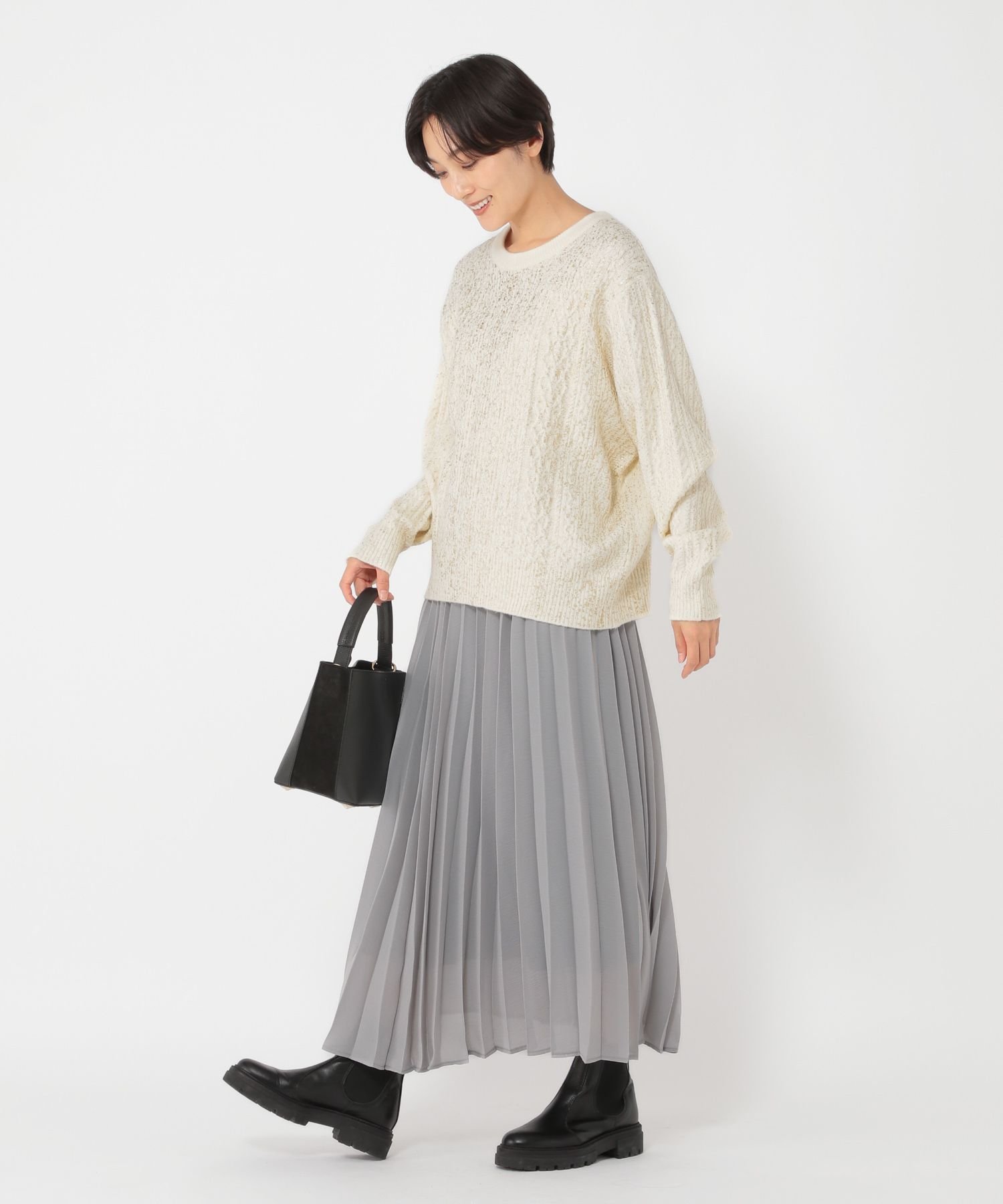 studio CLIP｜《ウタオ》箔プリントケーブルニットプルオーバー