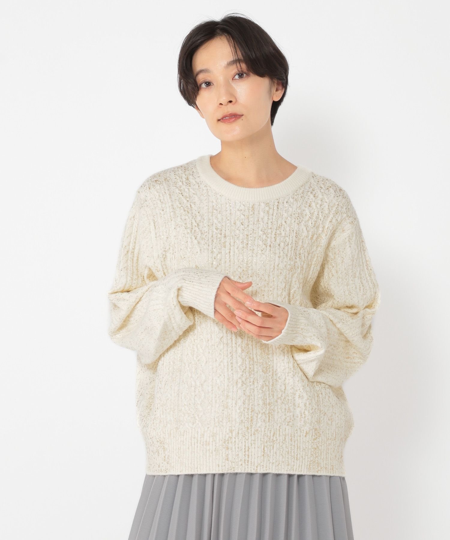 studio CLIP｜《ウタオ》箔プリントケーブルニットプルオーバー