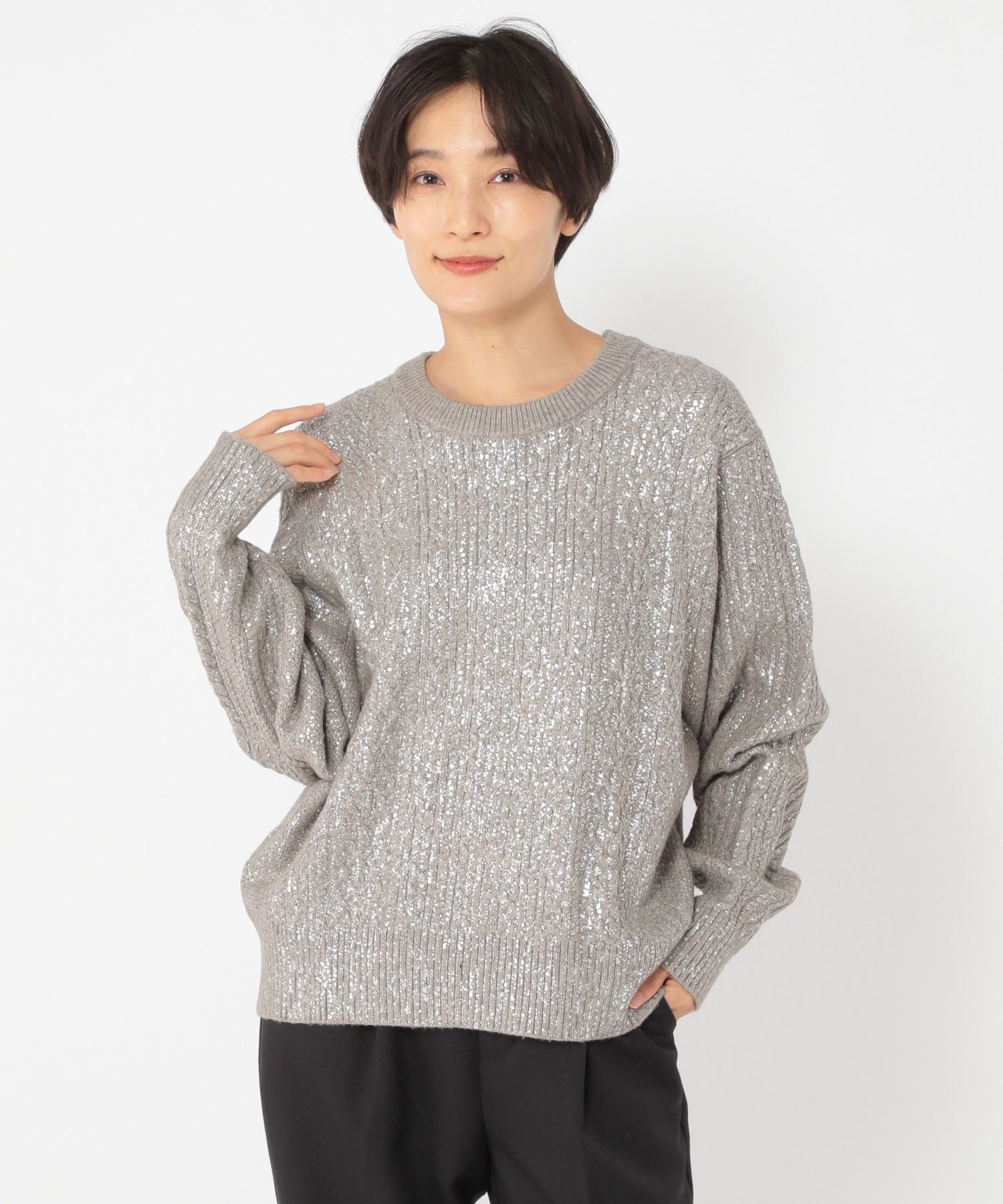 studio CLIP｜《ウタオ》箔プリントケーブルニットプルオーバー