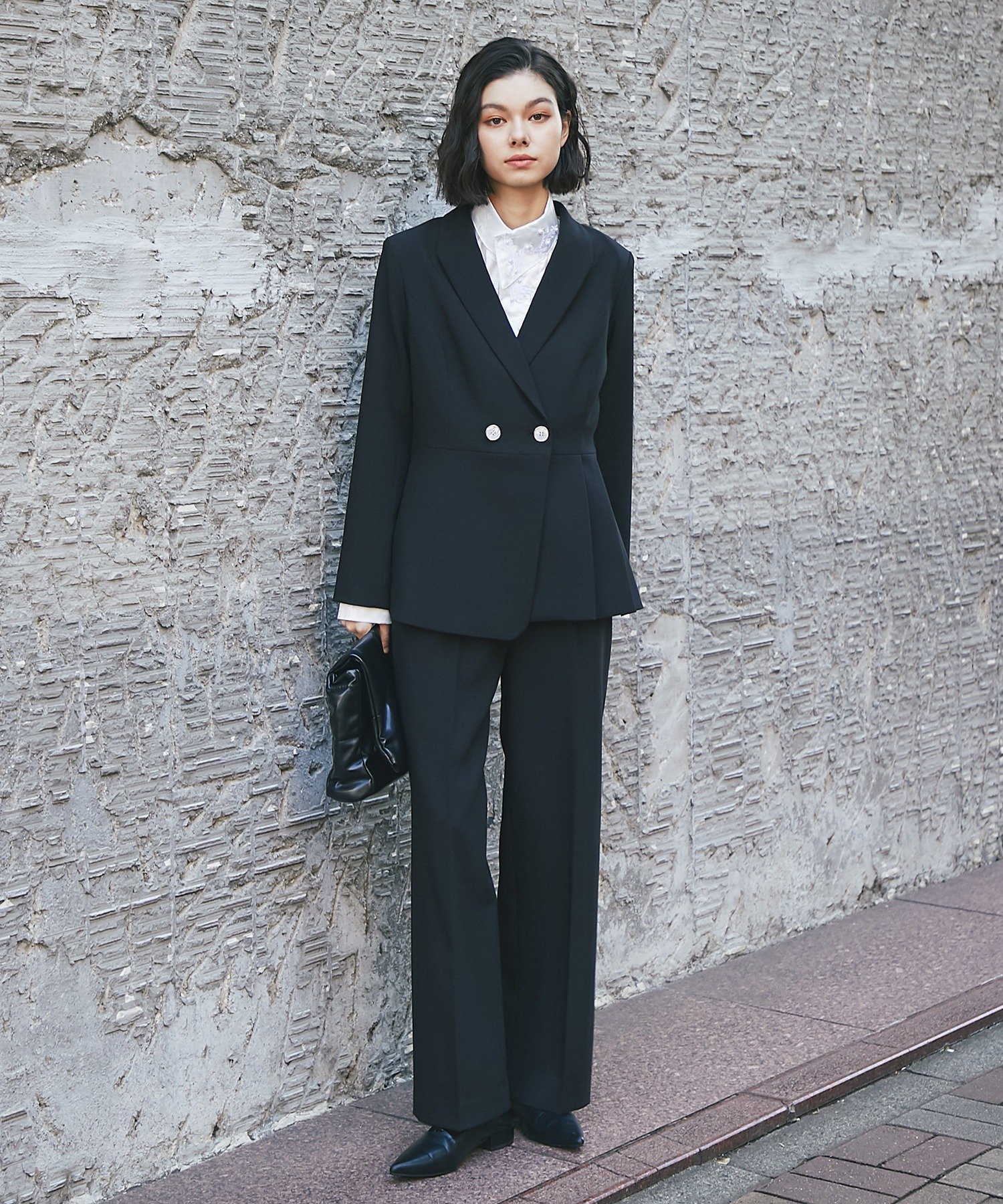 SMILE ORCHID｜プリーツ裾ペプラムジャケット&ワイドパンツ