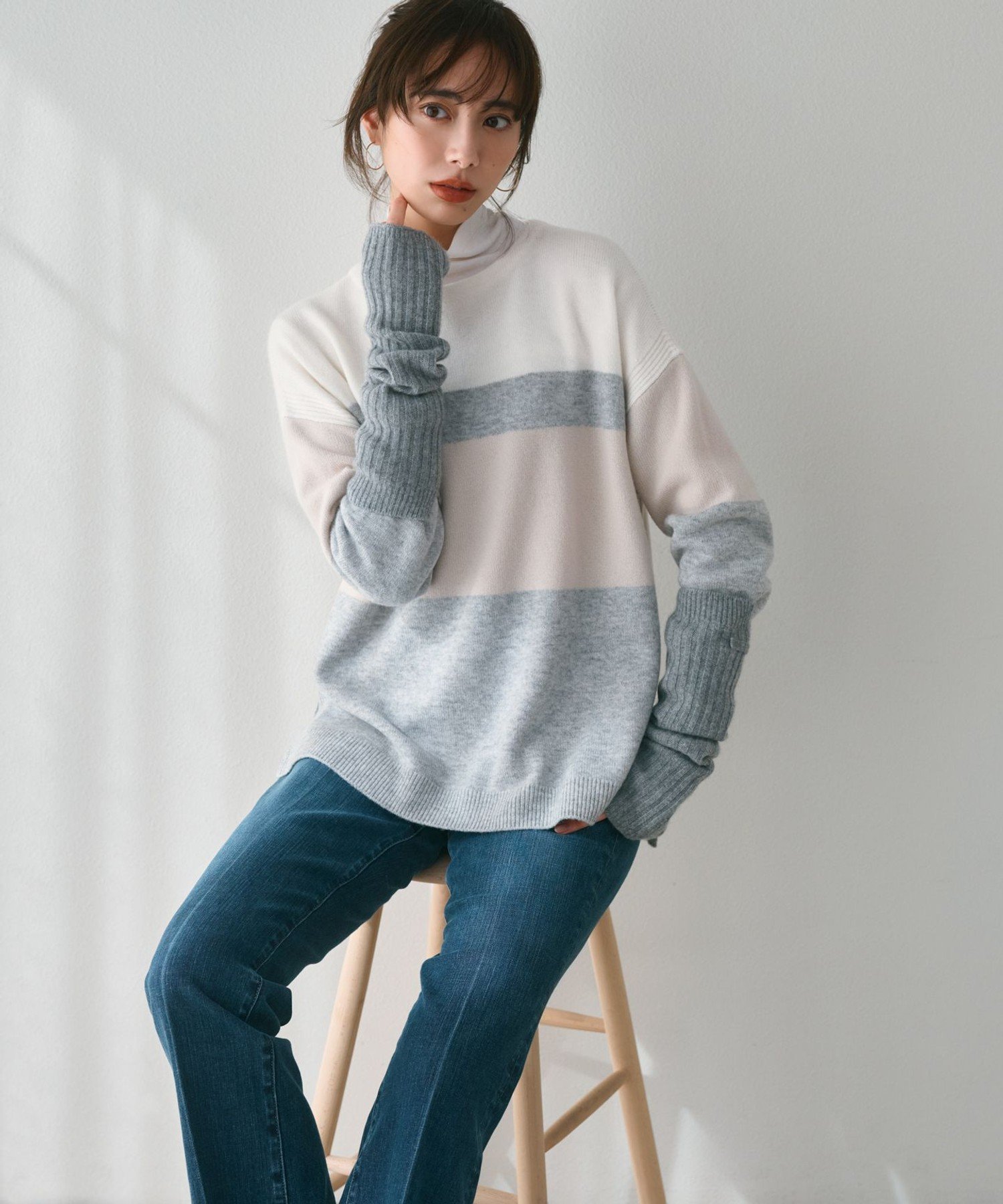 23区｜【Oggi1月号掲載/洗える】ウールカシミヤ カラーブロック ニット