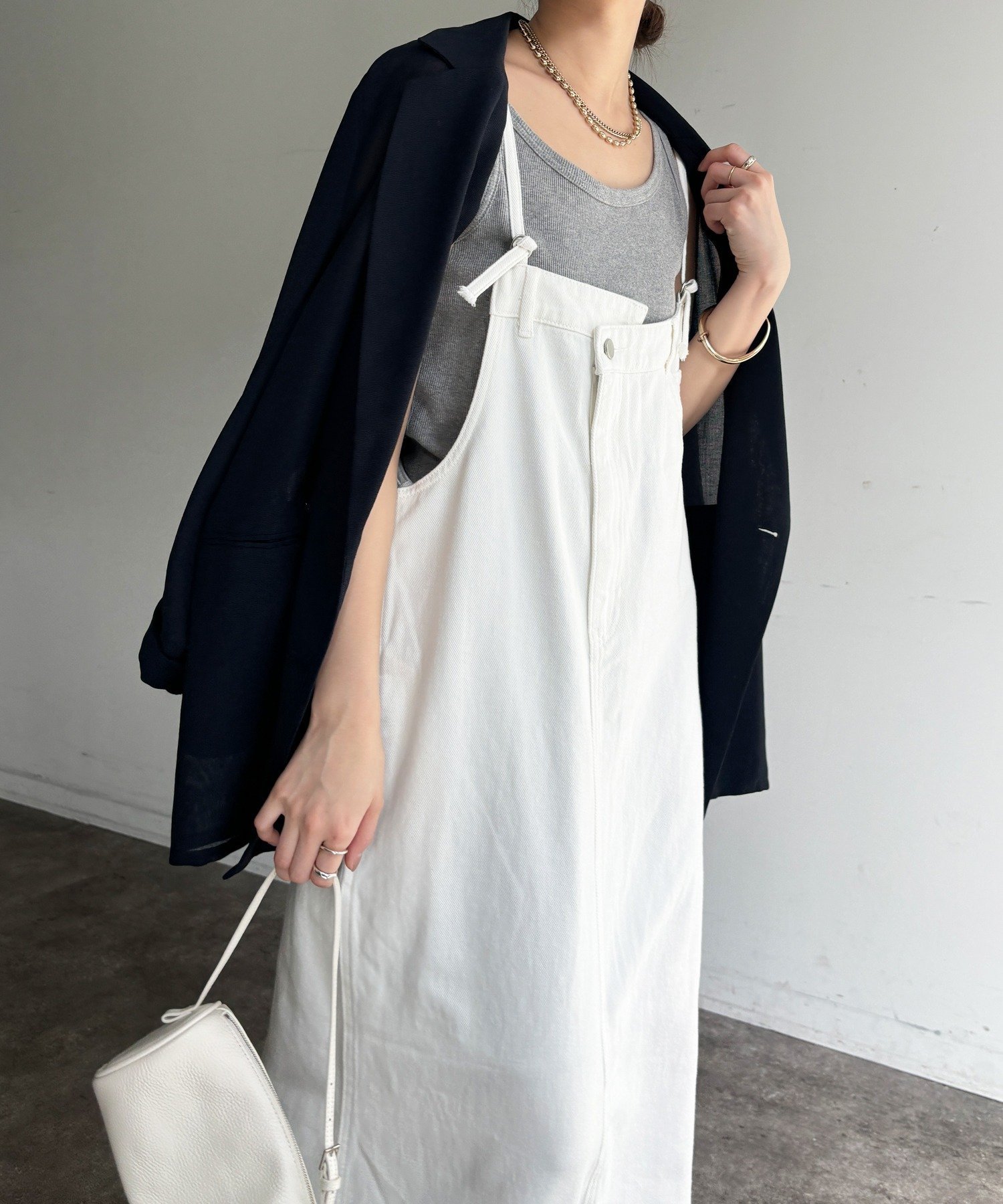 DOUDOU｜【完売カラー再追加!/体型カバー】裾フリンジデニムジャンスカ