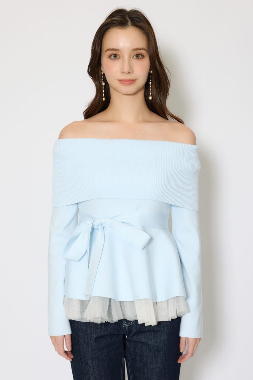 rienda｜チュールレイヤードペプラムニットトップス | Rakuten Fashion