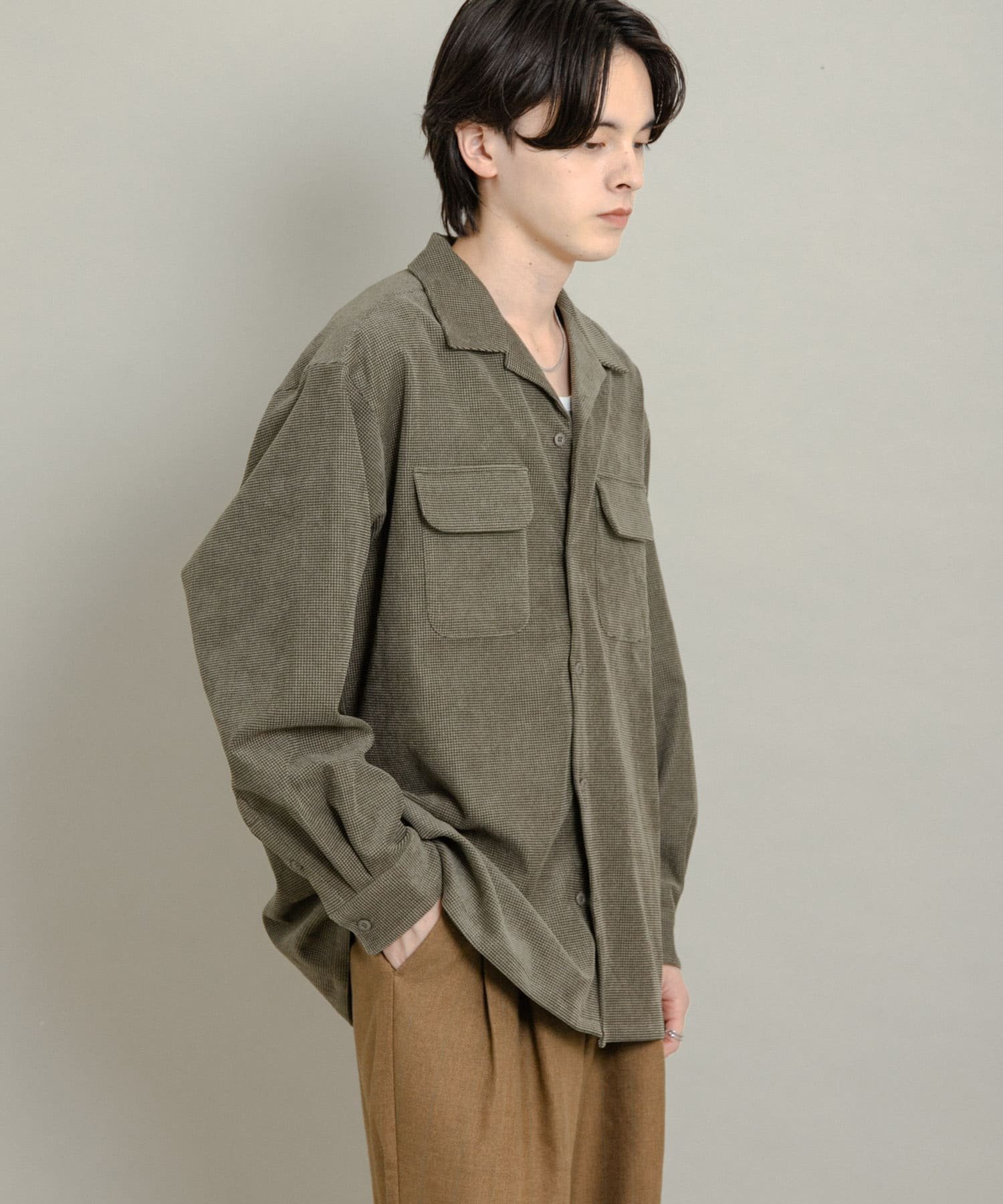 SENSE OF PLACE｜ブロックコーデュロイオープンカラーシャツ | Rakuten