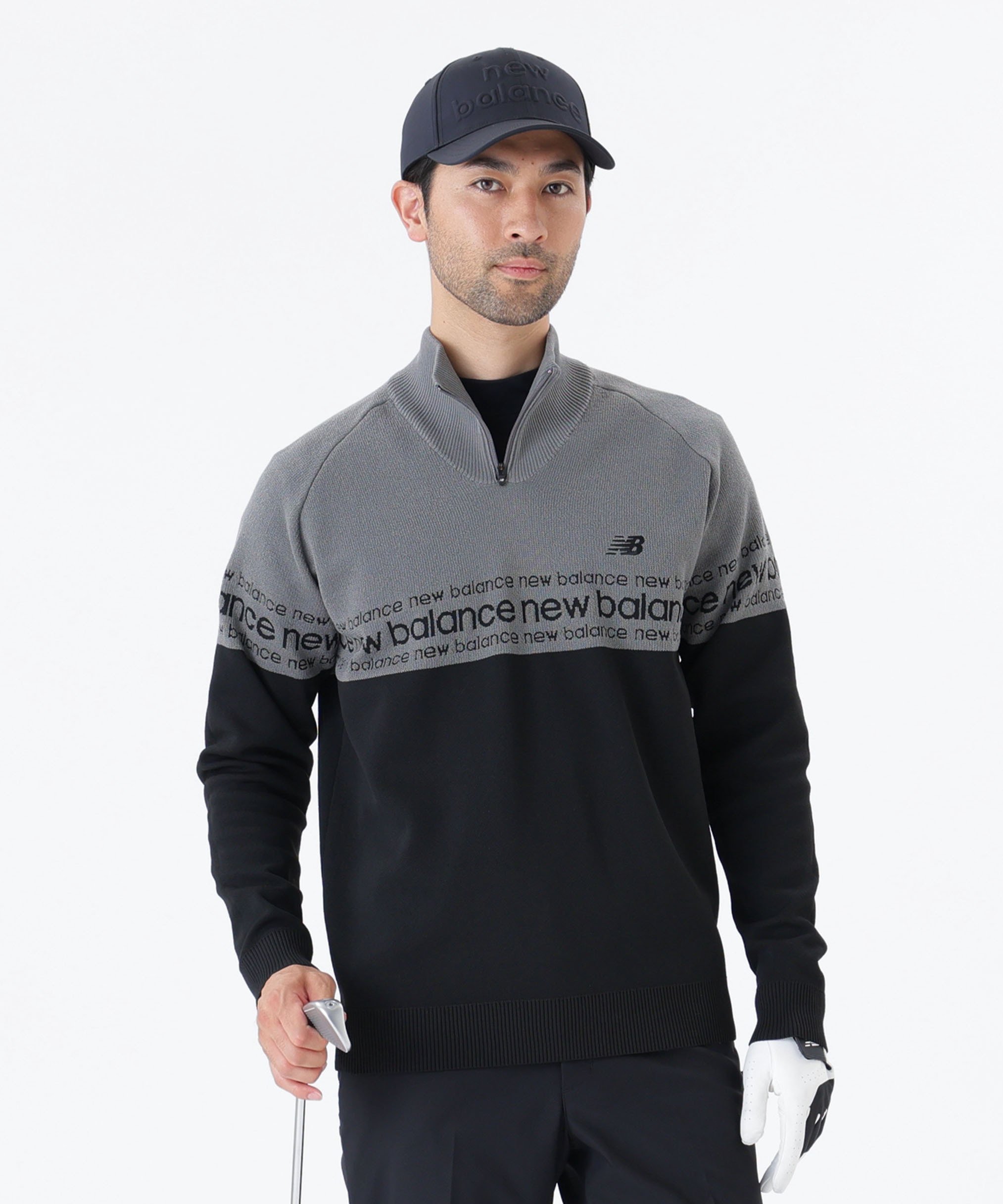 New Balance Golf｜ロゴライン 軽量 ハーフジップ スタンド ニット