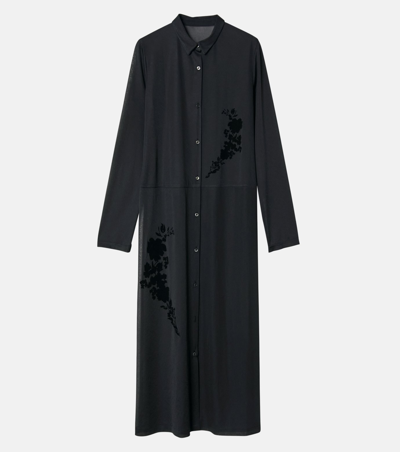 LE CIEL BLEU｜シアーシャツドレスwフロックフラワー / Sheer Shirt