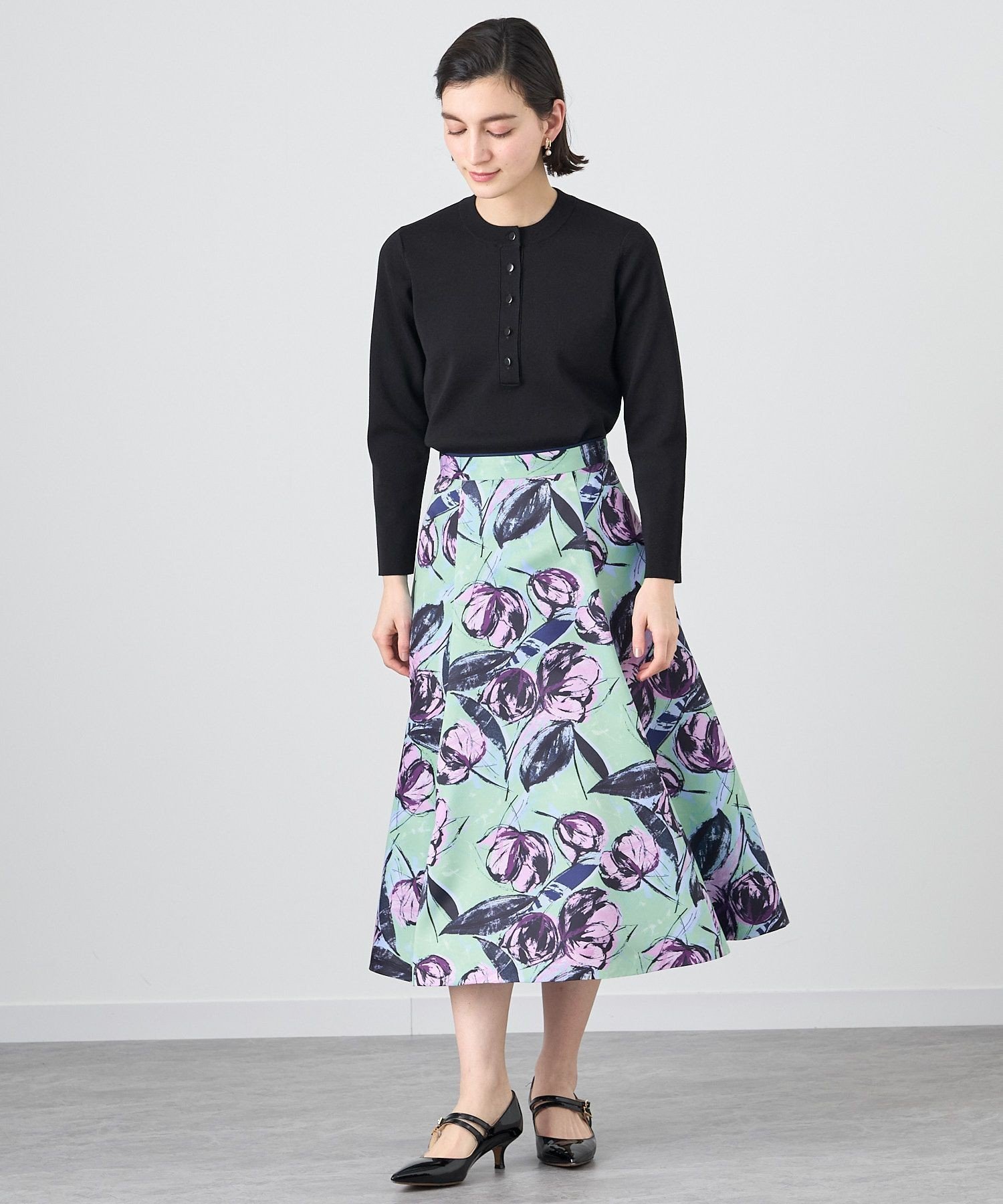 ANAYI｜ドローイングフラワープリントフレアスカート | Rakuten