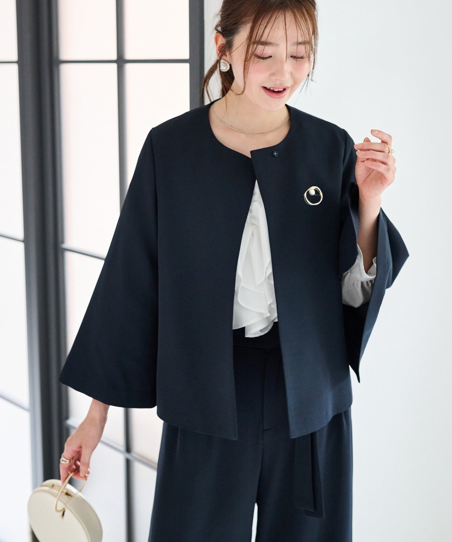 Ranan｜【2点セット】防しわ!洗える!ケープライクジャケット