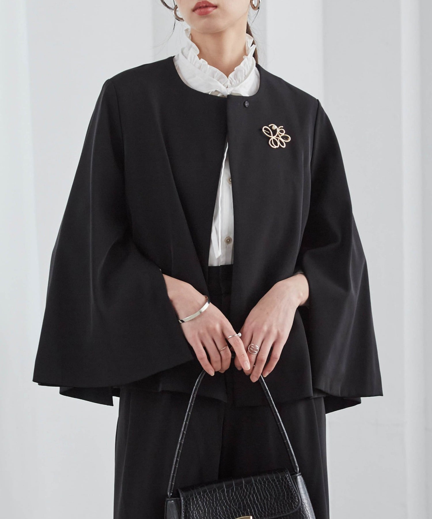 Ranan｜【2点セット】防しわ!洗える!ケープライクジャケット