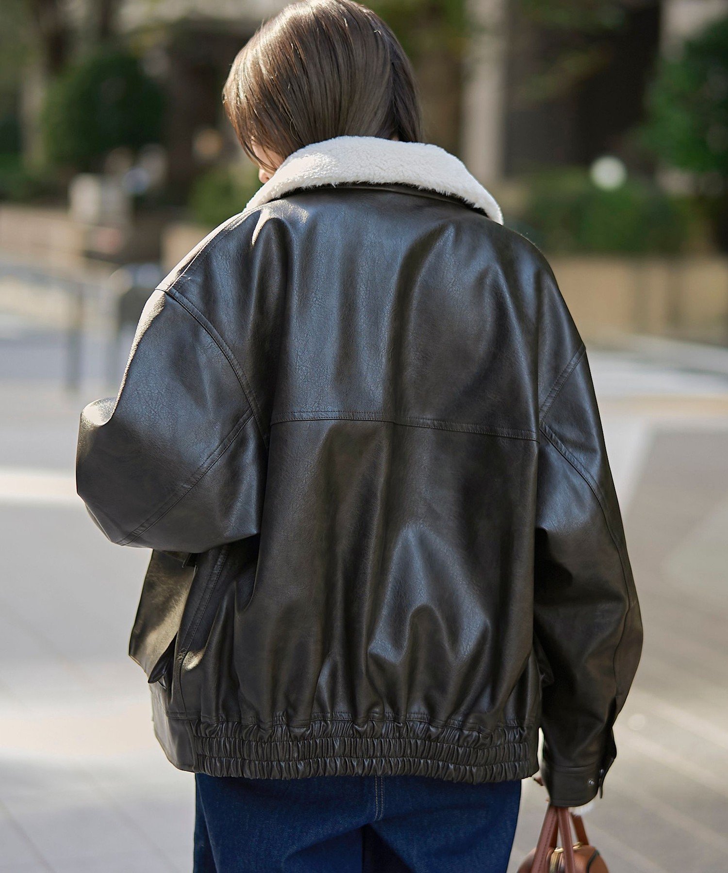 coen｜ボア襟付きレザーライクヴィンテージブルゾン | Rakuten Fashion