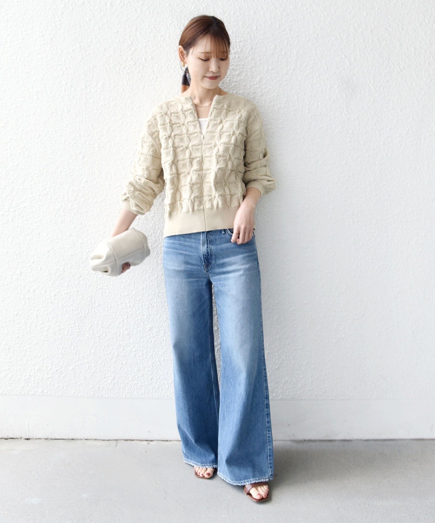 2WAY フラワー ジャカード ハーフ ジップ プルオーバー WEB限定】〈洗濯機可能〉2WAY フラワー ジャカード ハーフ ジップ プル