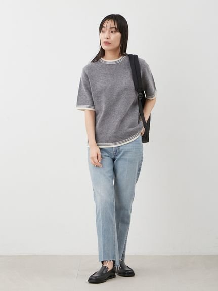 Mila Owen｜配色ラインミドルゲージハーフスリーブニット | Rakuten