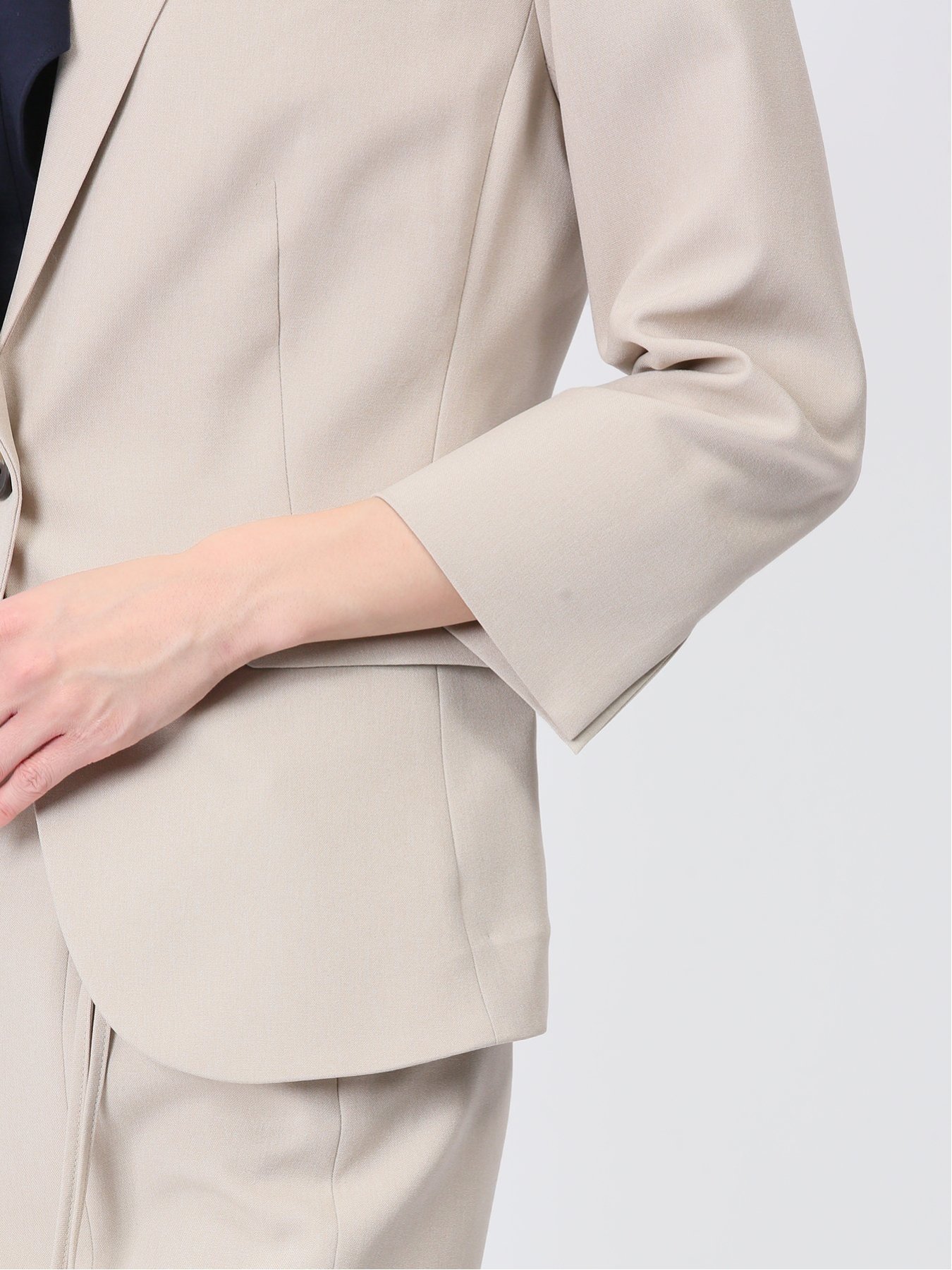 TAKA-Q｜綿麻ライク 1ボタン7分袖ジャケット ベージュ(セットアップ