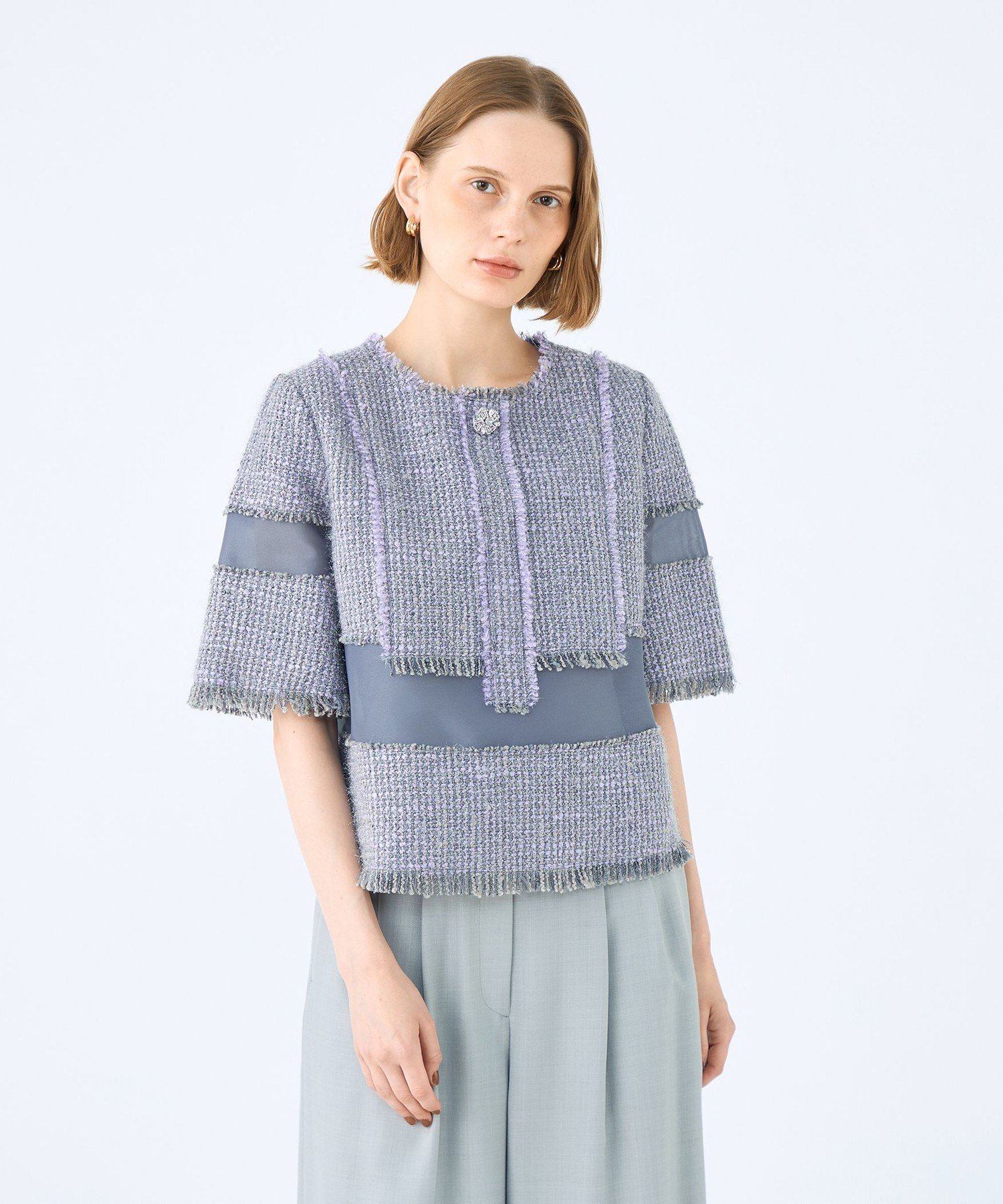 TOMORROWLAND｜ブロッキングツイード ハーフスリーブプルオーバー