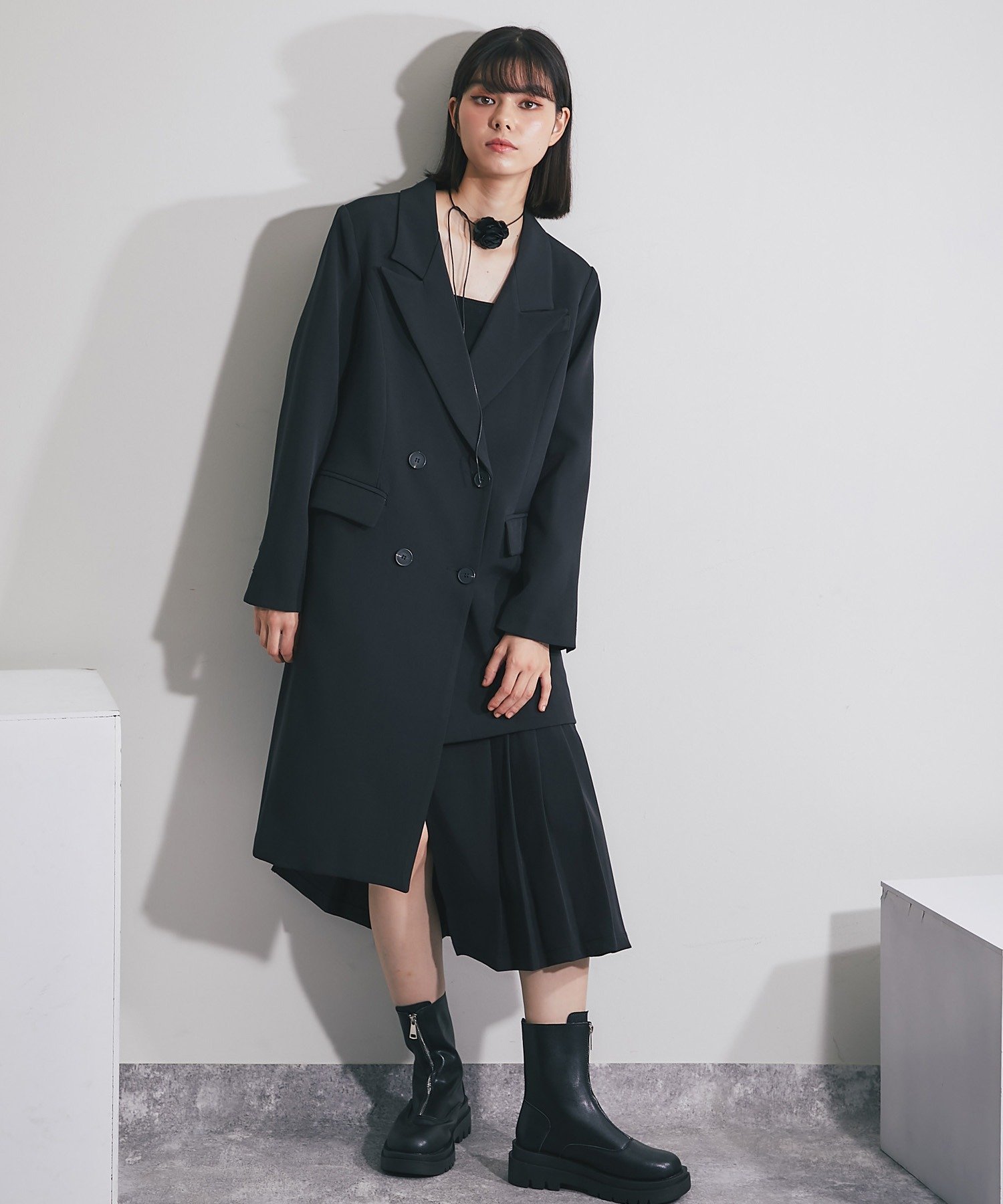 SMILE ORCHID｜左右非対称テーラードロングジャケット | Rakuten