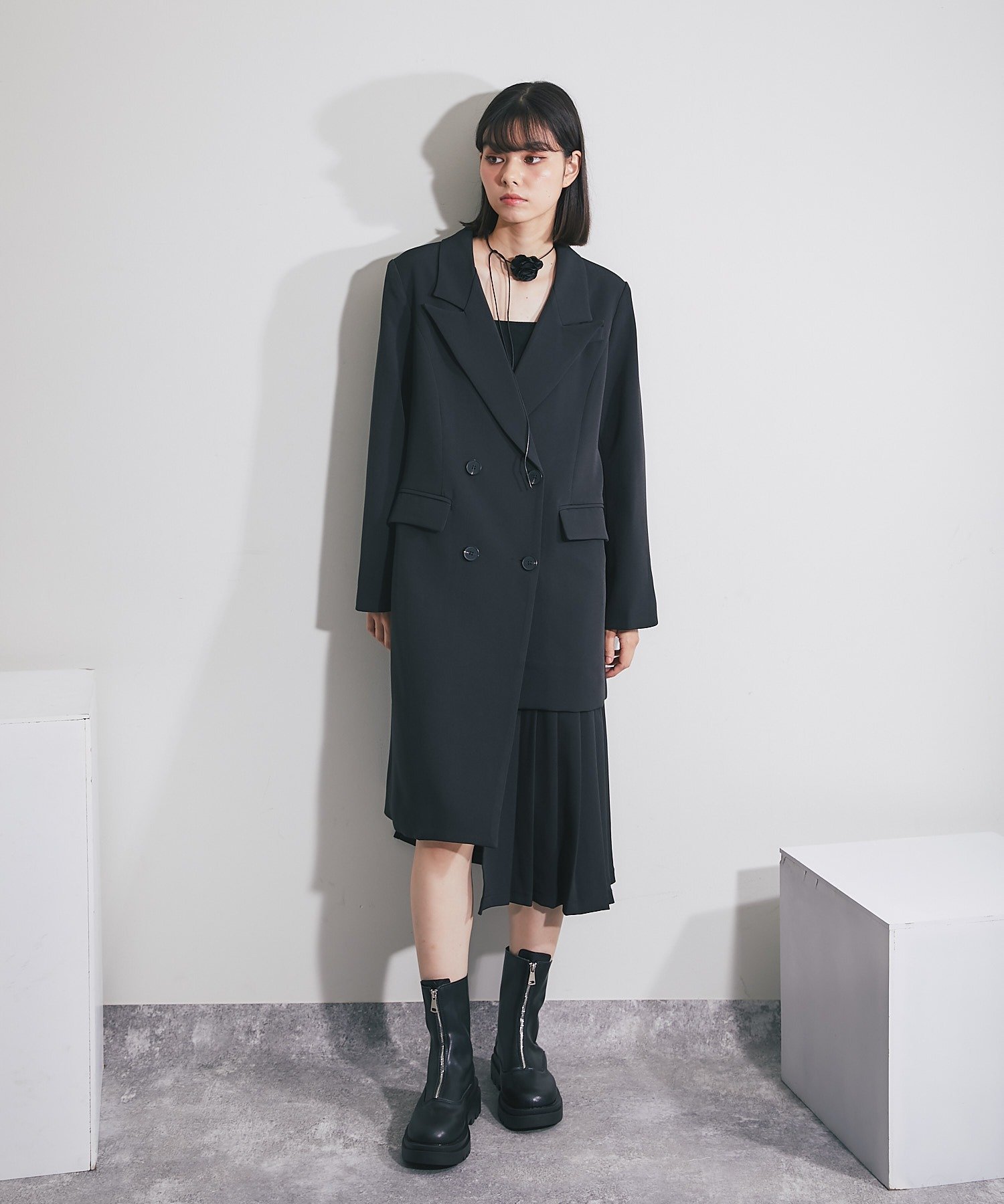 SMILE ORCHID｜左右非対称テーラードロングジャケット | Rakuten