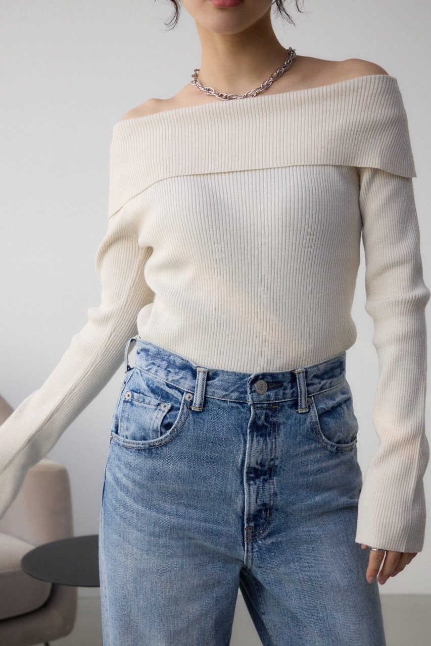 Cygne オフショルダー グレー ニットトップス Cygne オフショルダー