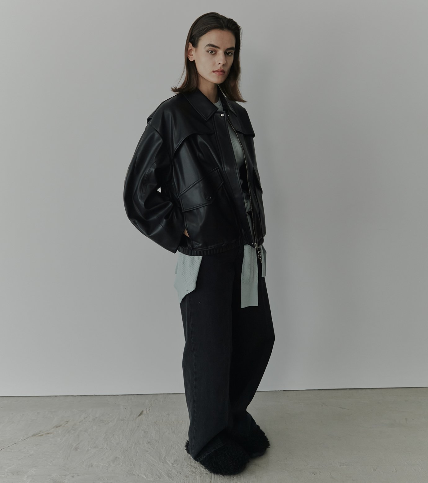 LE CIEL BLEU｜フェイクレザーブルゾン / Faux Leather Blouson