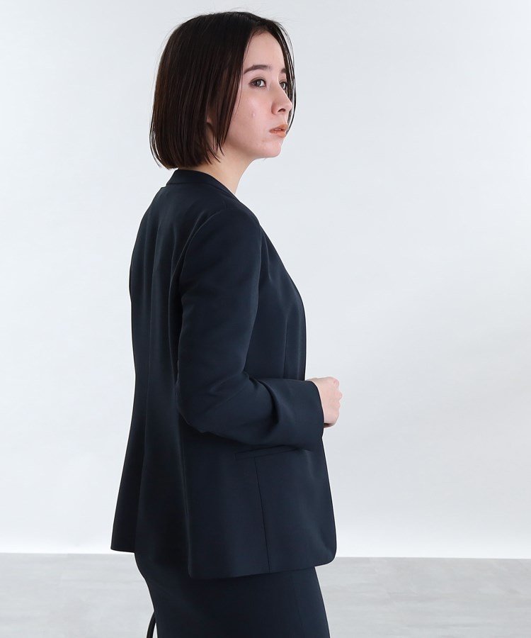INDIVI｜【定番スーツ/UVケア/洗える】ウール調ノーカラージャケット