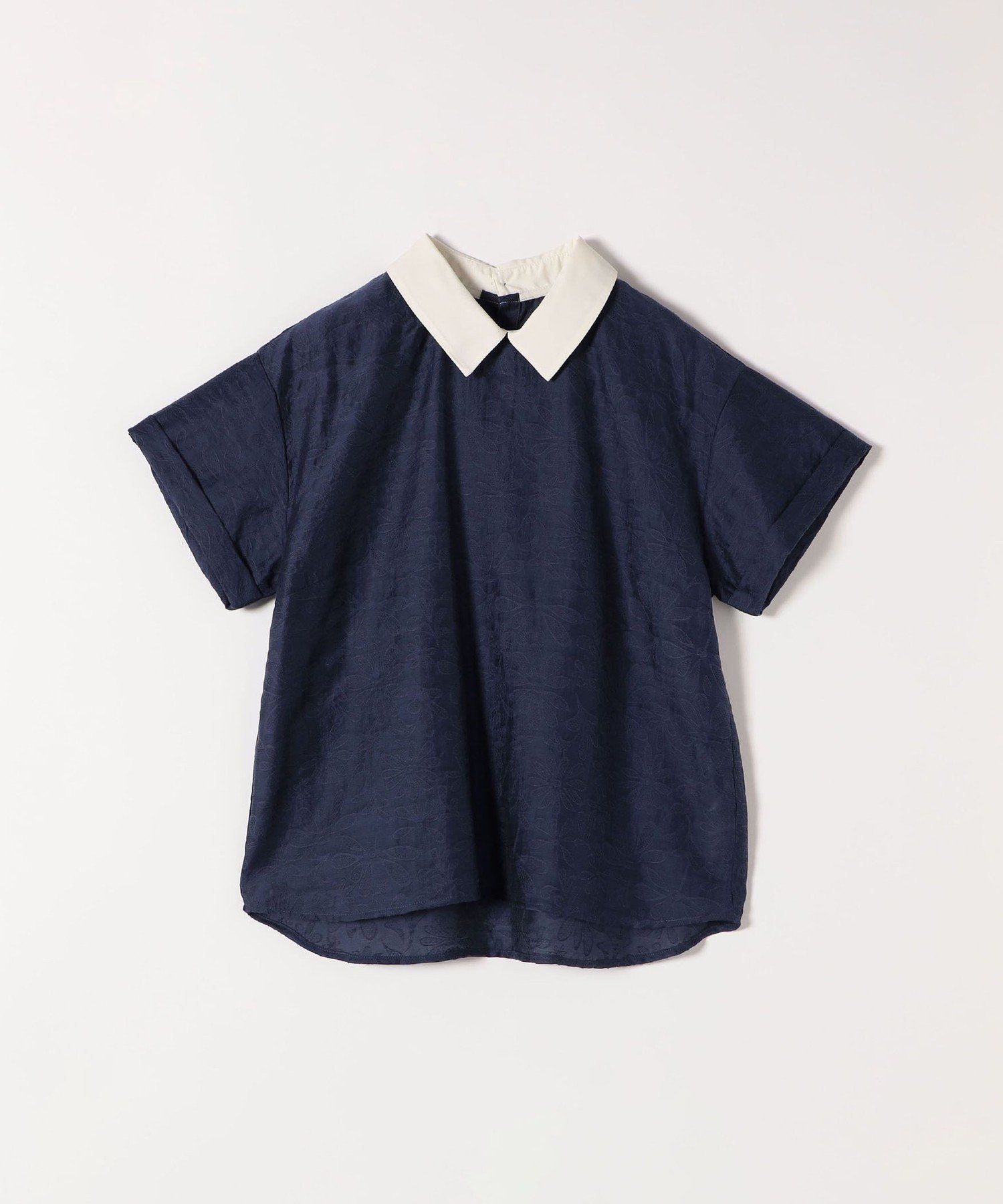 【美品】SHIPS any：フラワージャカードバイカラープルオーバーシャツ SHIPS any:〈洗濯機可能〉フラワー ジャカード バイカラー プル