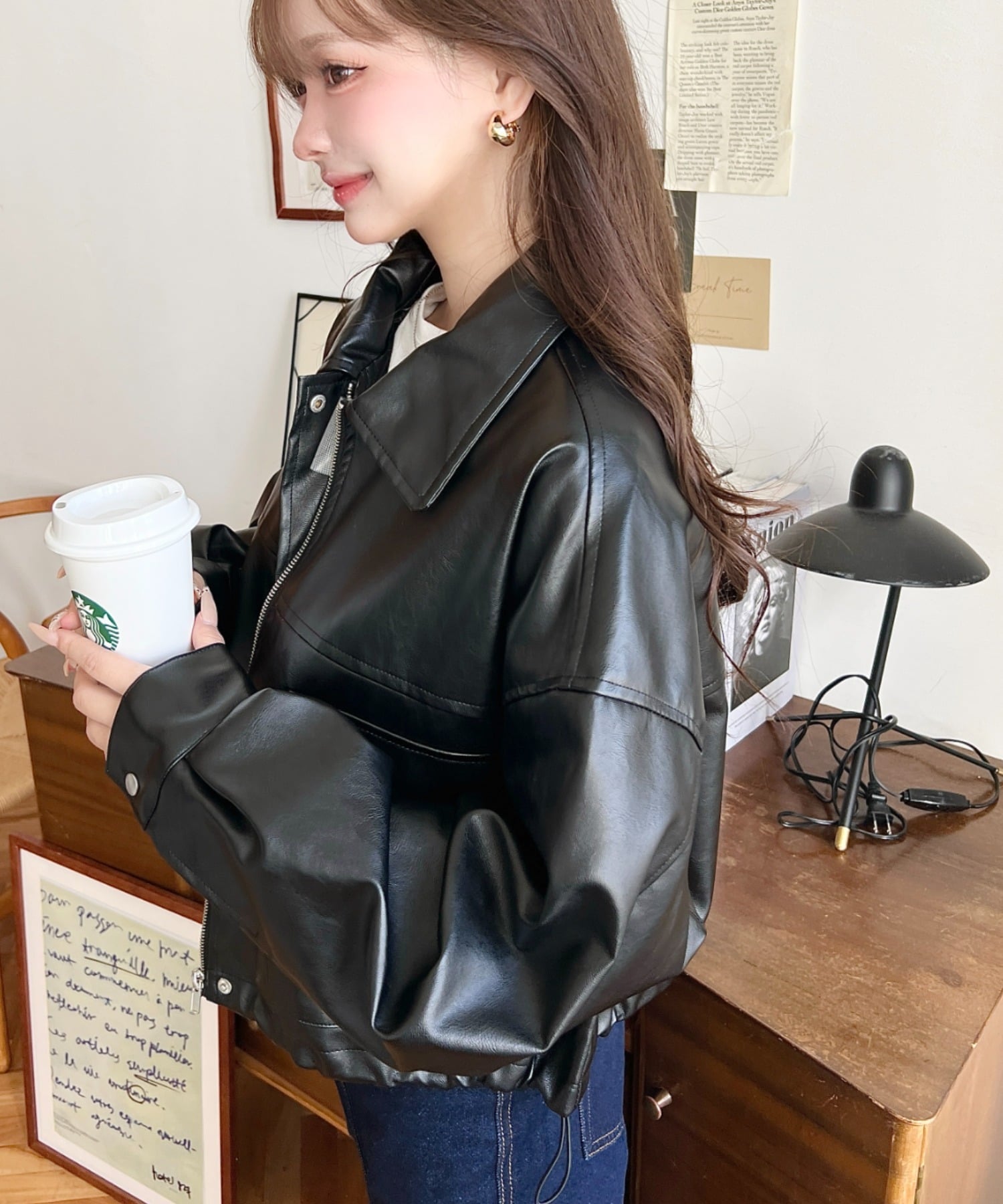 moment+｜2WAYカラーショート丈フェイクレザーブルゾン | Rakuten