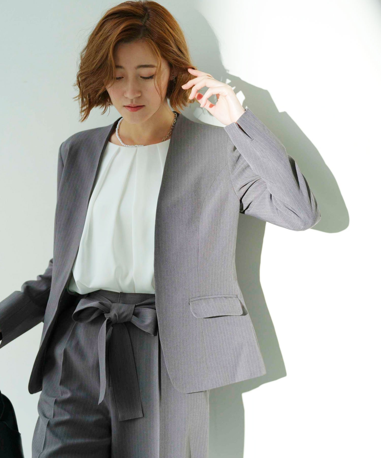 GeeRA｜【2点セットアップ】洗えるノーカラーワイドパンツスーツ