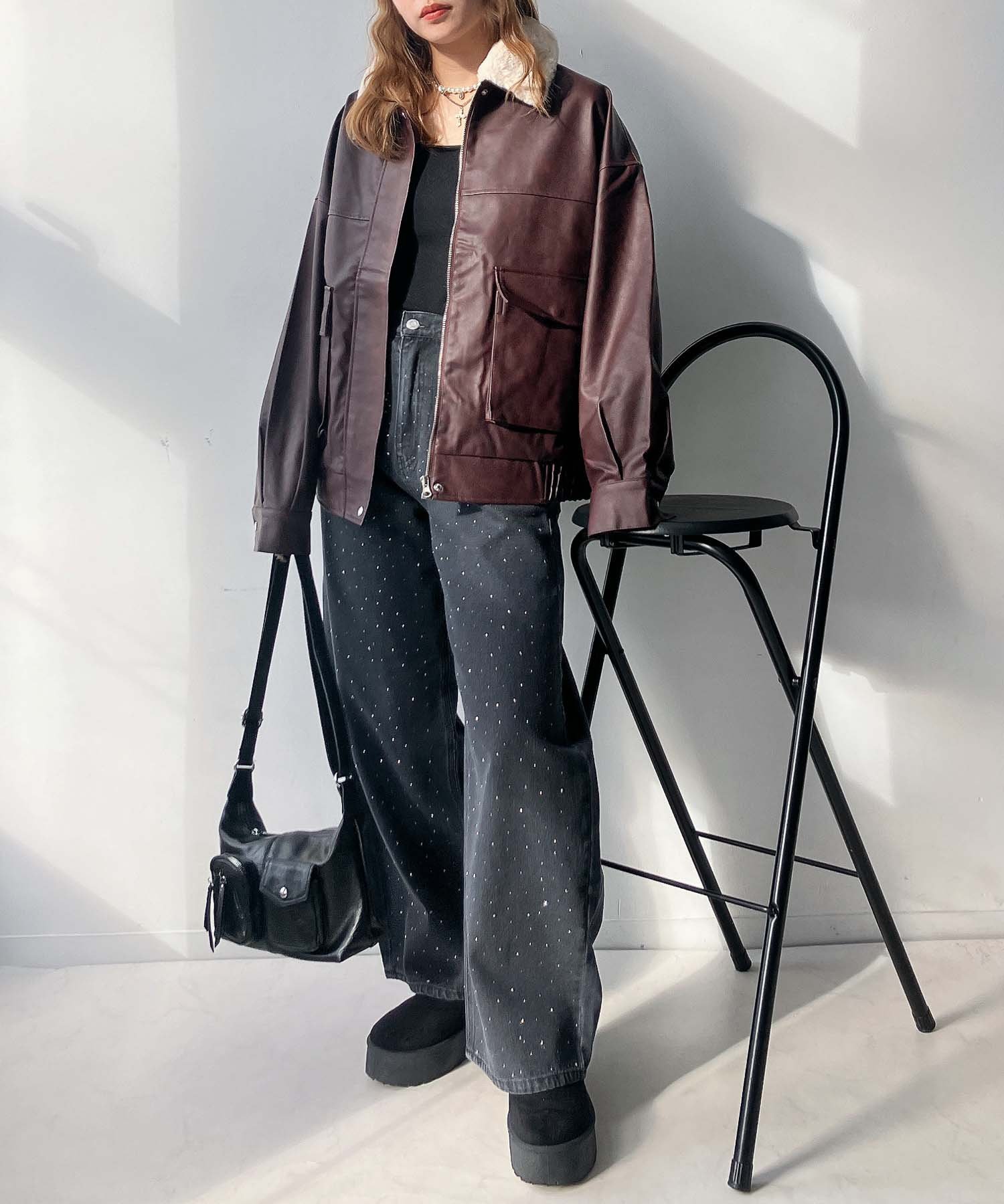 AS KNOW AS plus｜◇取り外し可能 ファー衿付き 2WAYフェイクレザー