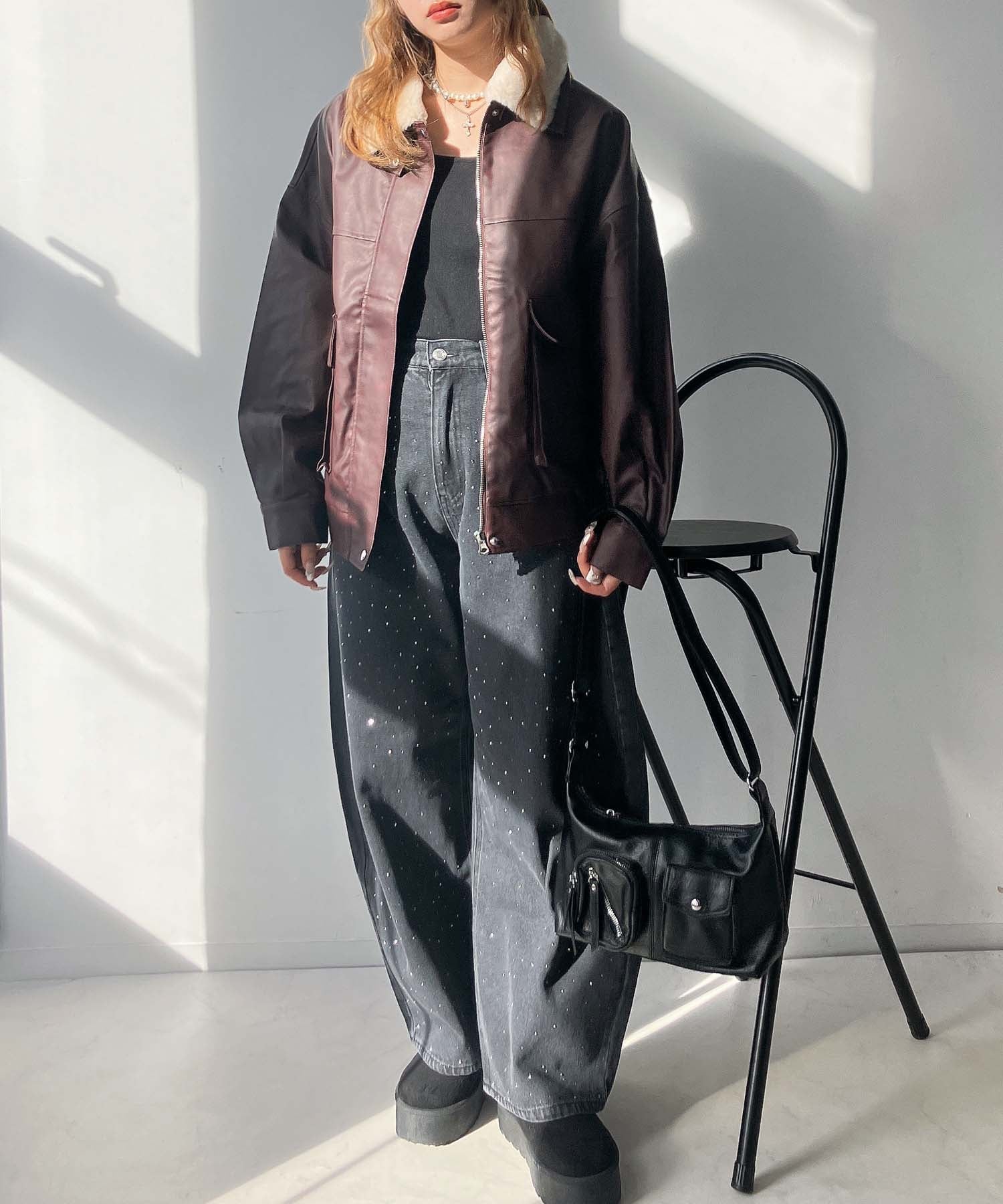 AS KNOW AS plus｜◇取り外し可能 ファー衿付き 2WAYフェイクレザー