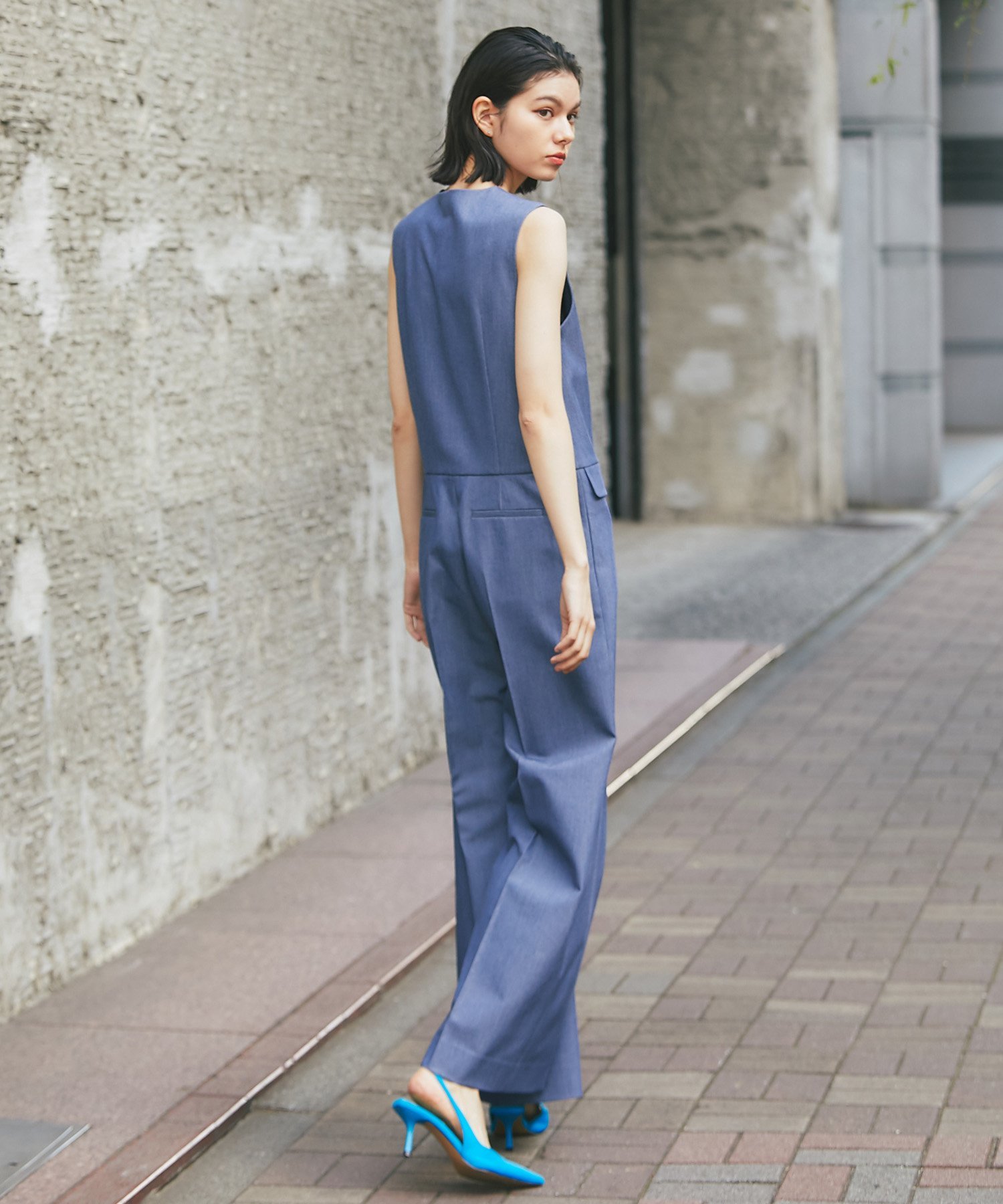 SMILE ORCHID｜ノースリーブVネックオールインワンパンツつなぎ