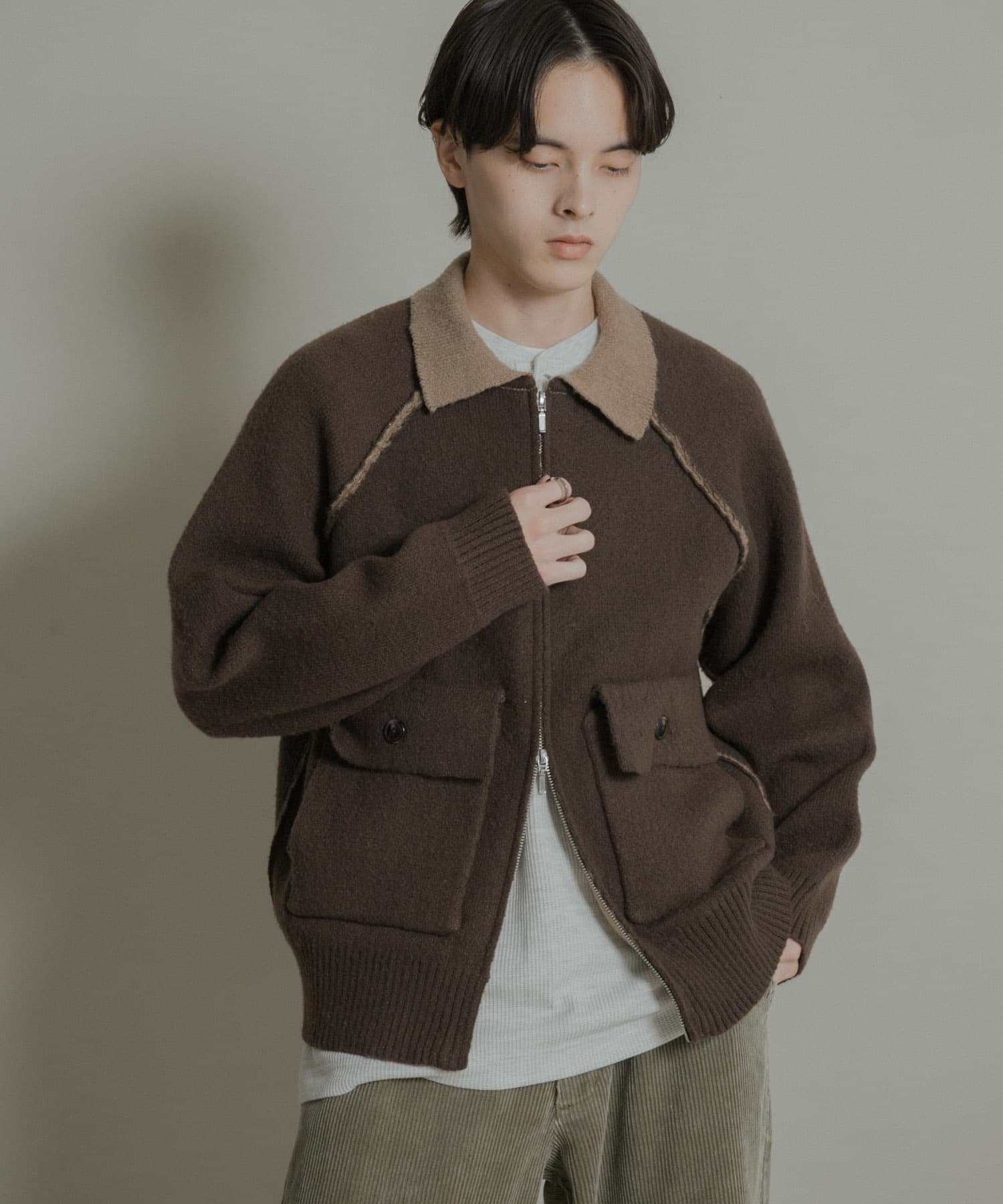 SENSE OF PLACE｜バイカラーニットジップブルゾン | Rakuten Fashion