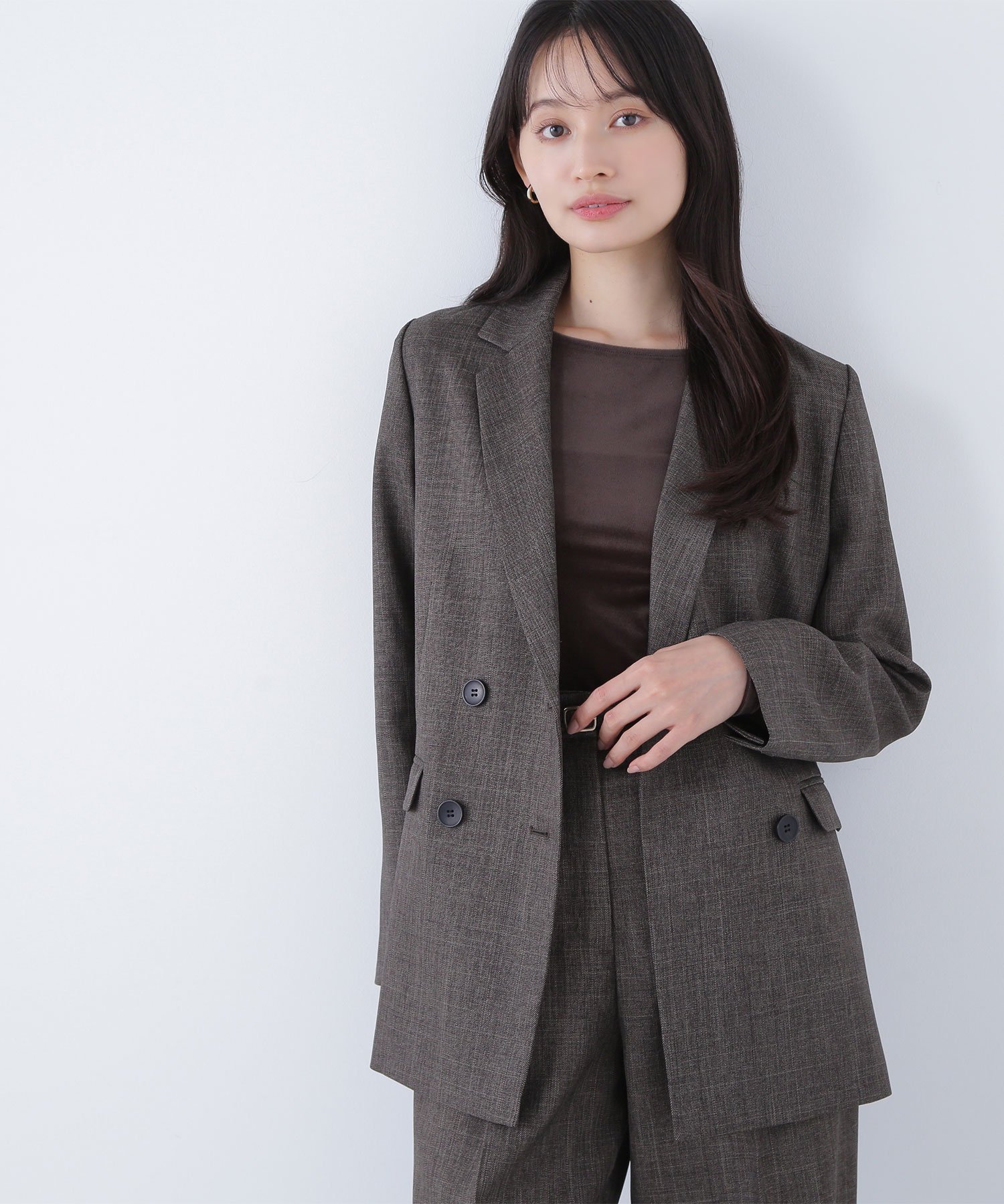 NATURAL BEAUTY BASIC｜シャークスキン SETUPダブルブレストジャケット