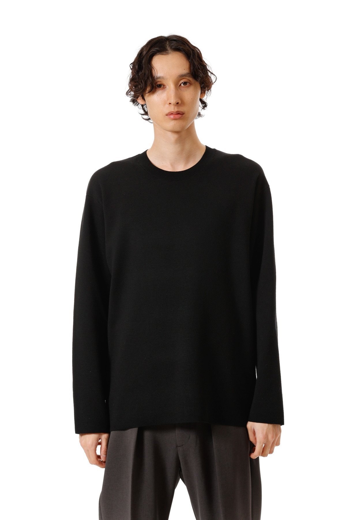 ATTACHMENT｜ウール*ポリエステルダブルフェイスニット クルーネック