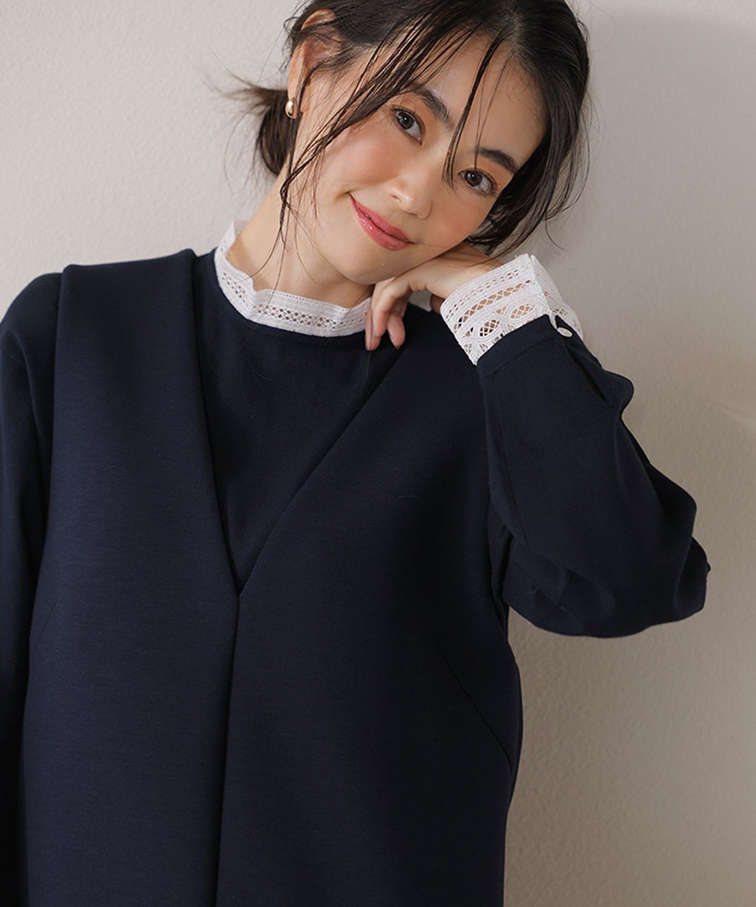 23区｜【洗える】ヴィスコースストレッチ レースコンビ ニット