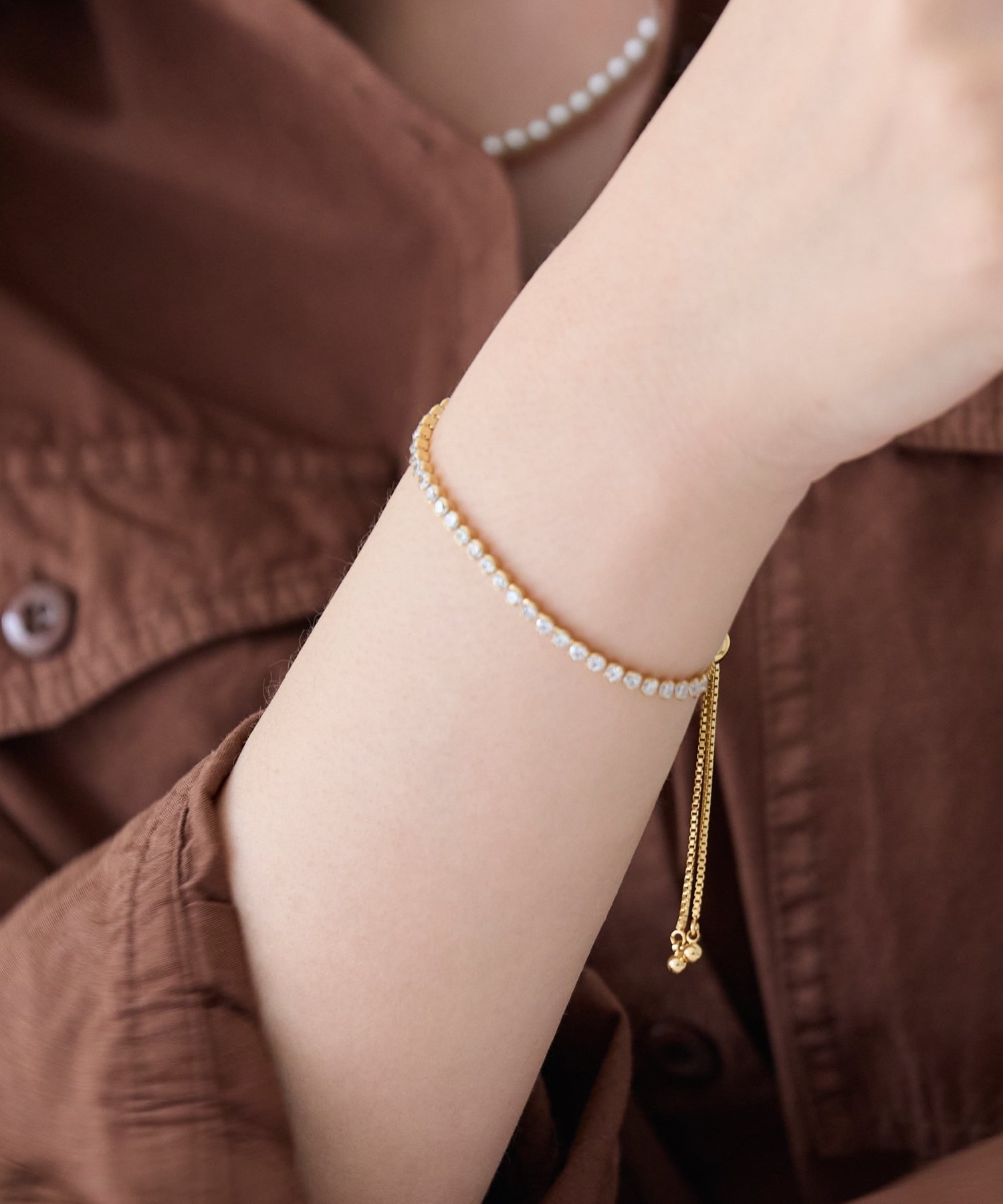 F*r様 ヴィンテージラインストーン テニスブレスレット ゴールドトーン