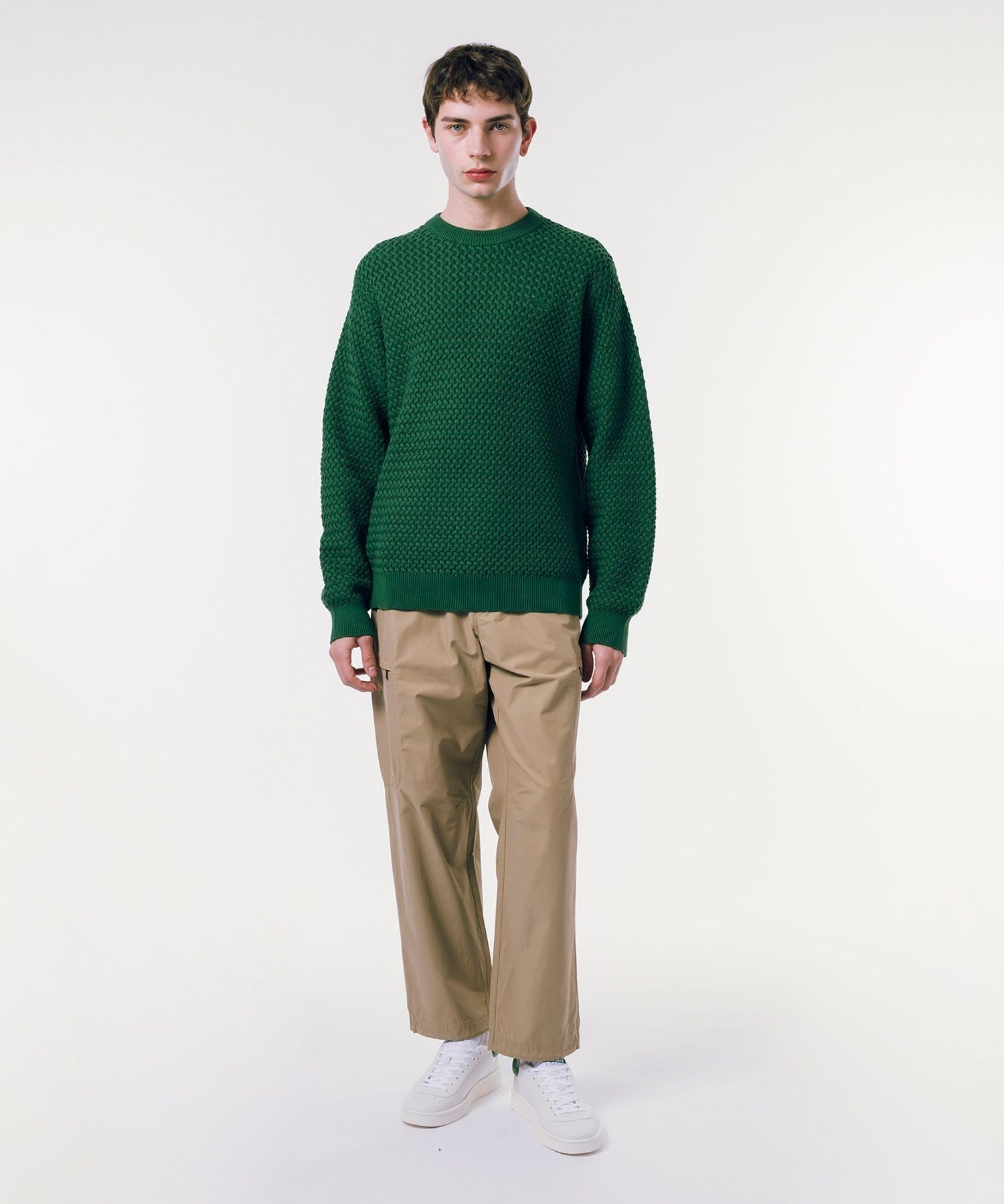 LACOSTE｜ローゲージ バスケット編み ニットクルーネックセーター