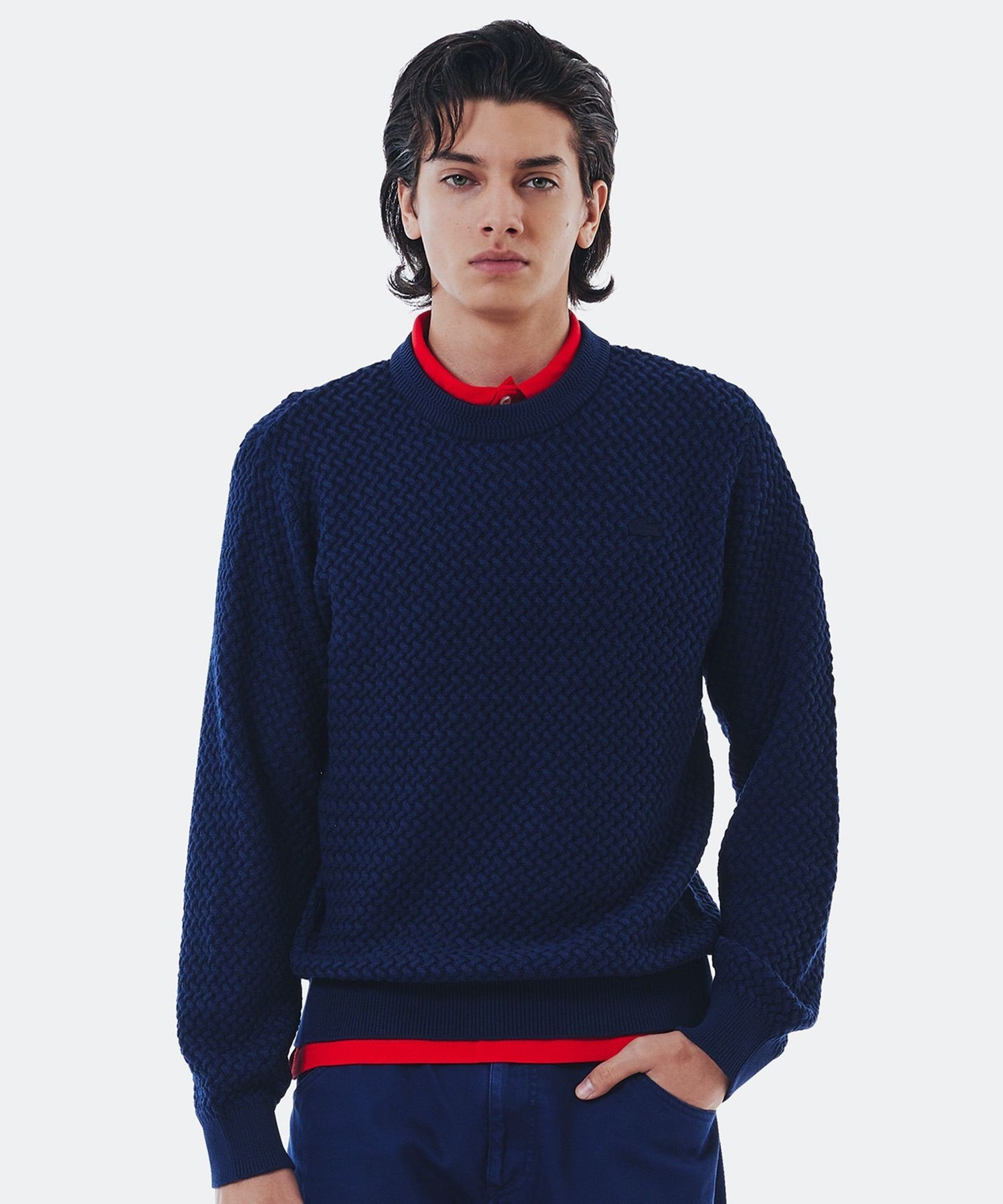 LACOSTE｜ローゲージ バスケット編み ニットクルーネックセーター