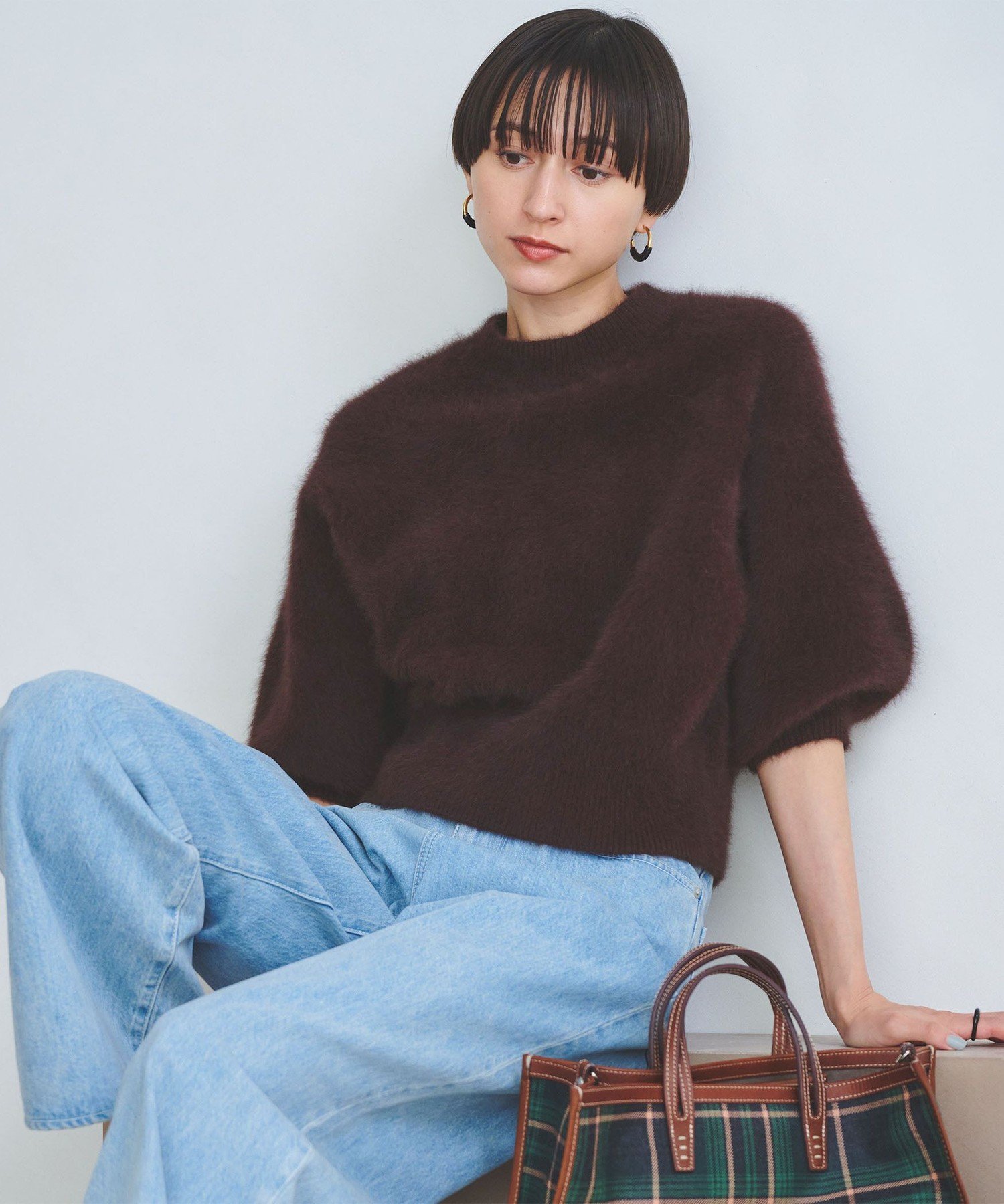 UNITED ARROWS｜フォックスカシミヤ パフ ハーフスリーブ ニット