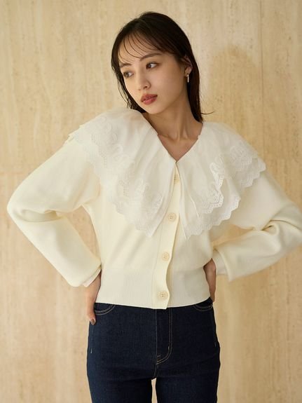 SNIDEL｜レースカラーニットプルオーバー | Rakuten Fashion(楽天