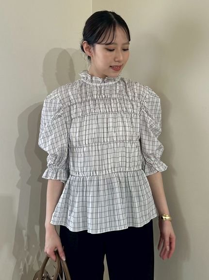 Mila Owen｜シャーリングペプラムフリルブラウス | Rakuten Fashion