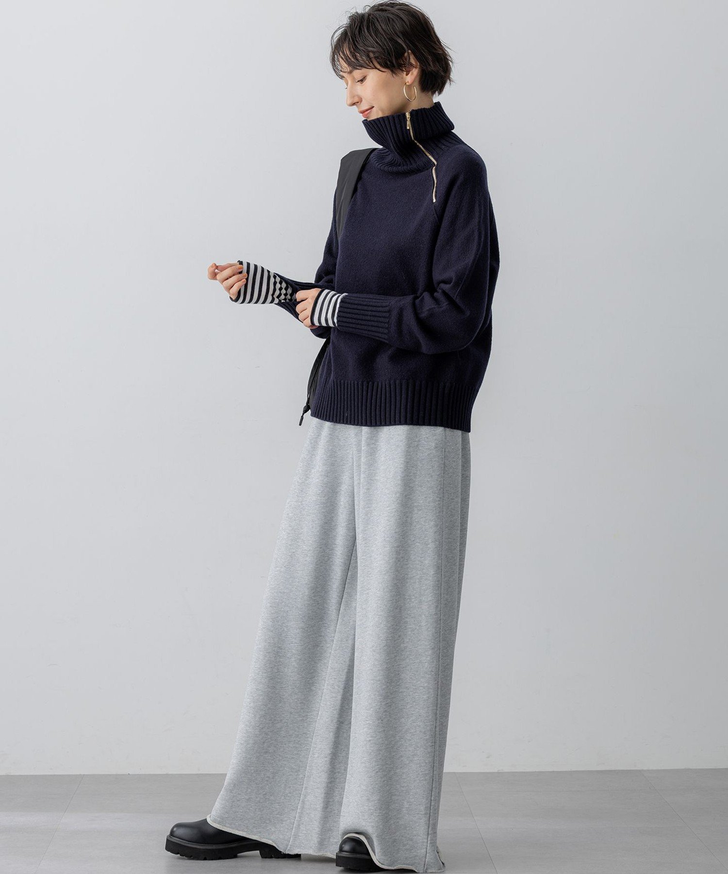 23区｜ボイルドウールコンビ ジップ タートルニット | Rakuten Fashion