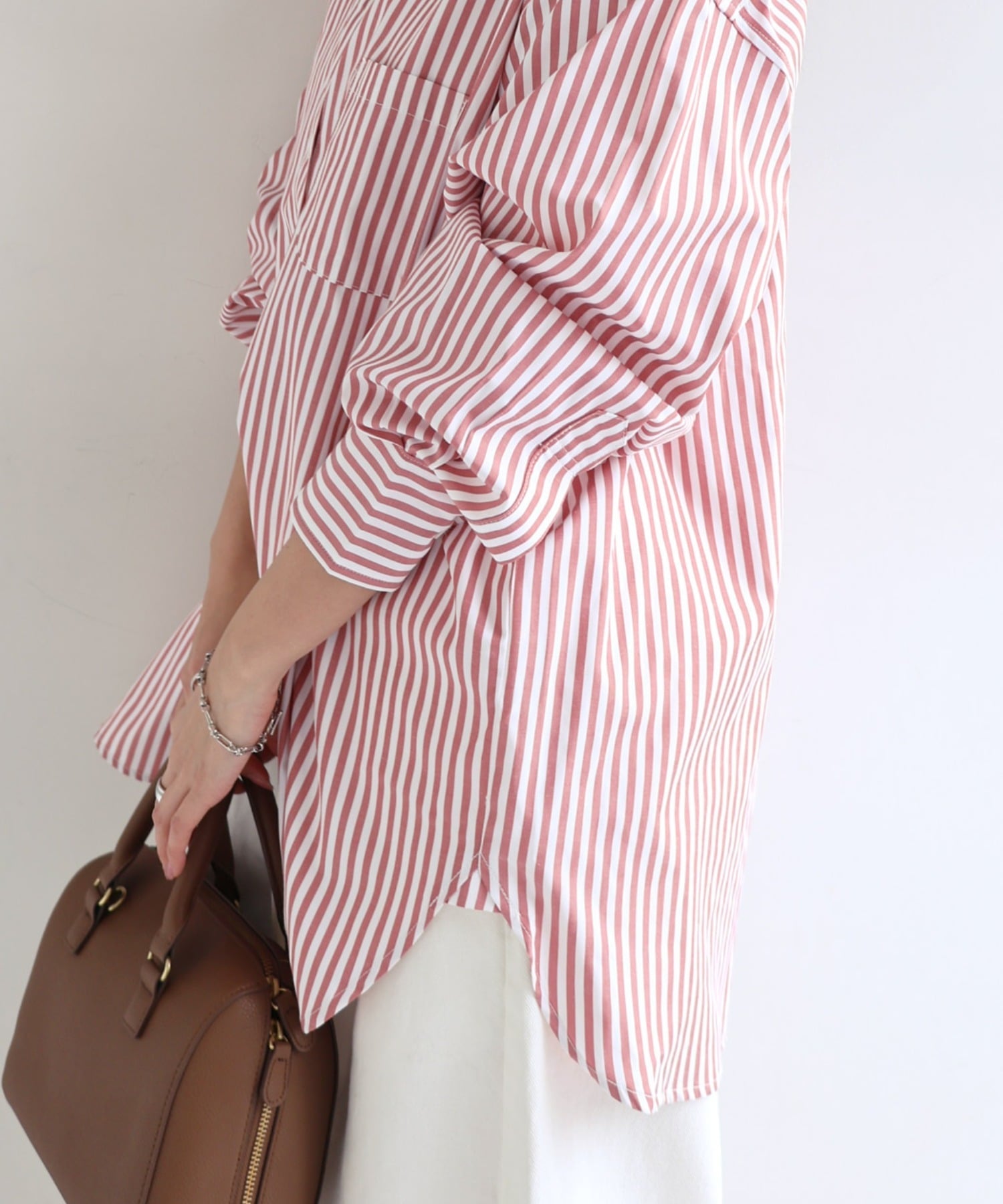 andme｜カラーストライプ 長袖 バンドカラー シャツ | Rakuten Fashion