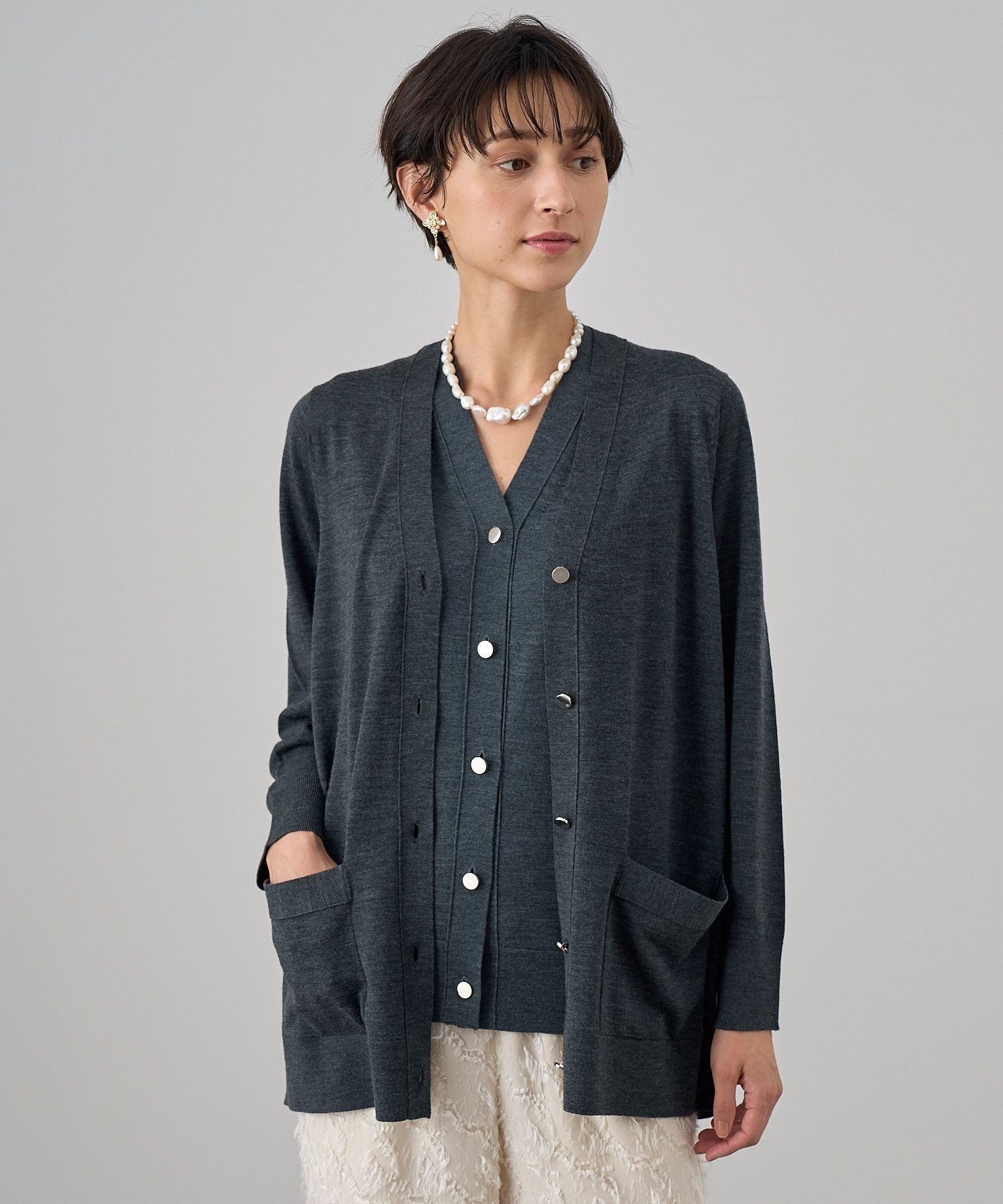 ANAYI｜エキストラメリノVネック カーディガン | Rakuten Fashion(楽天